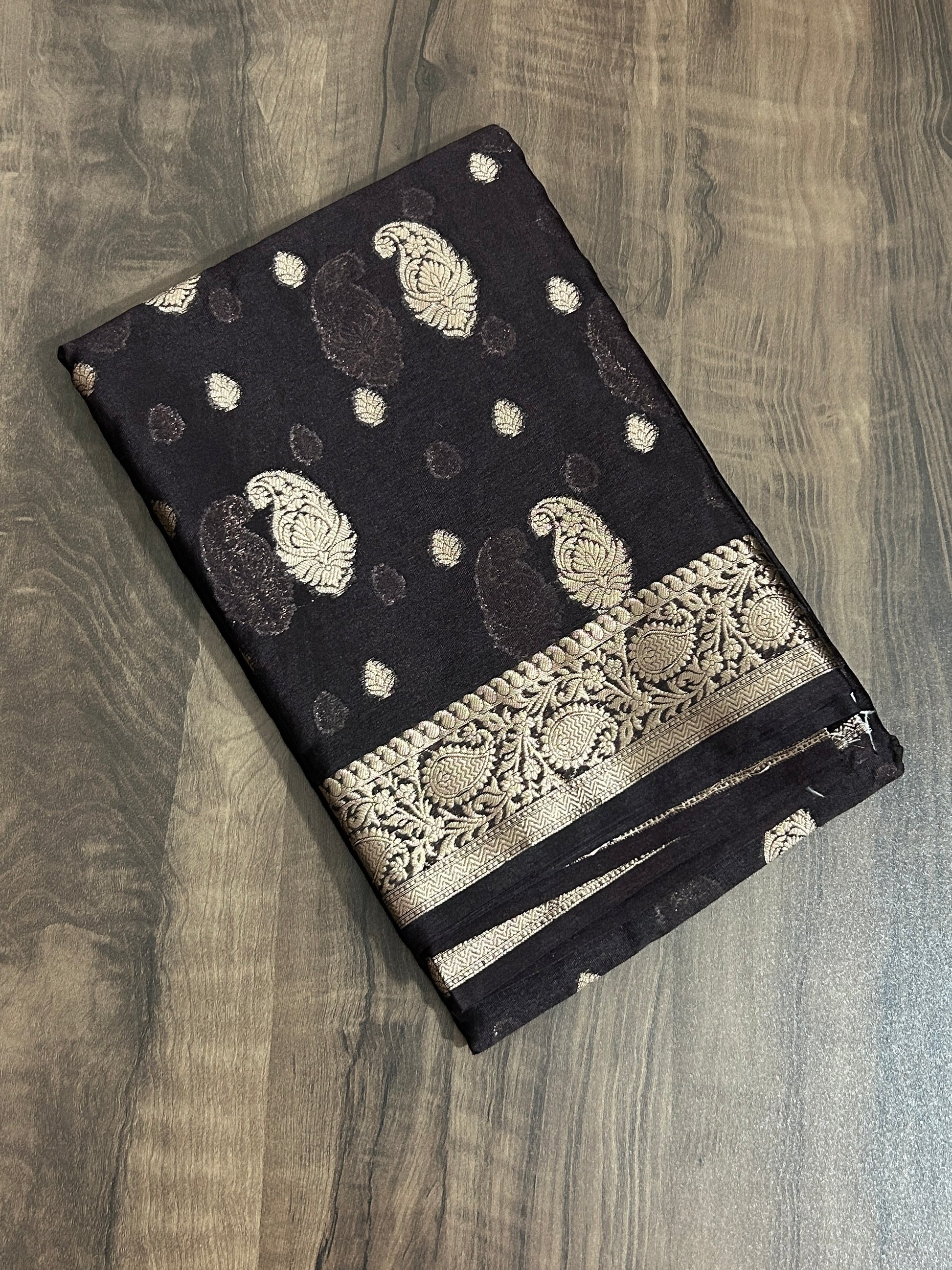Black Banarasi Soft Semi Georgette Silk Saree