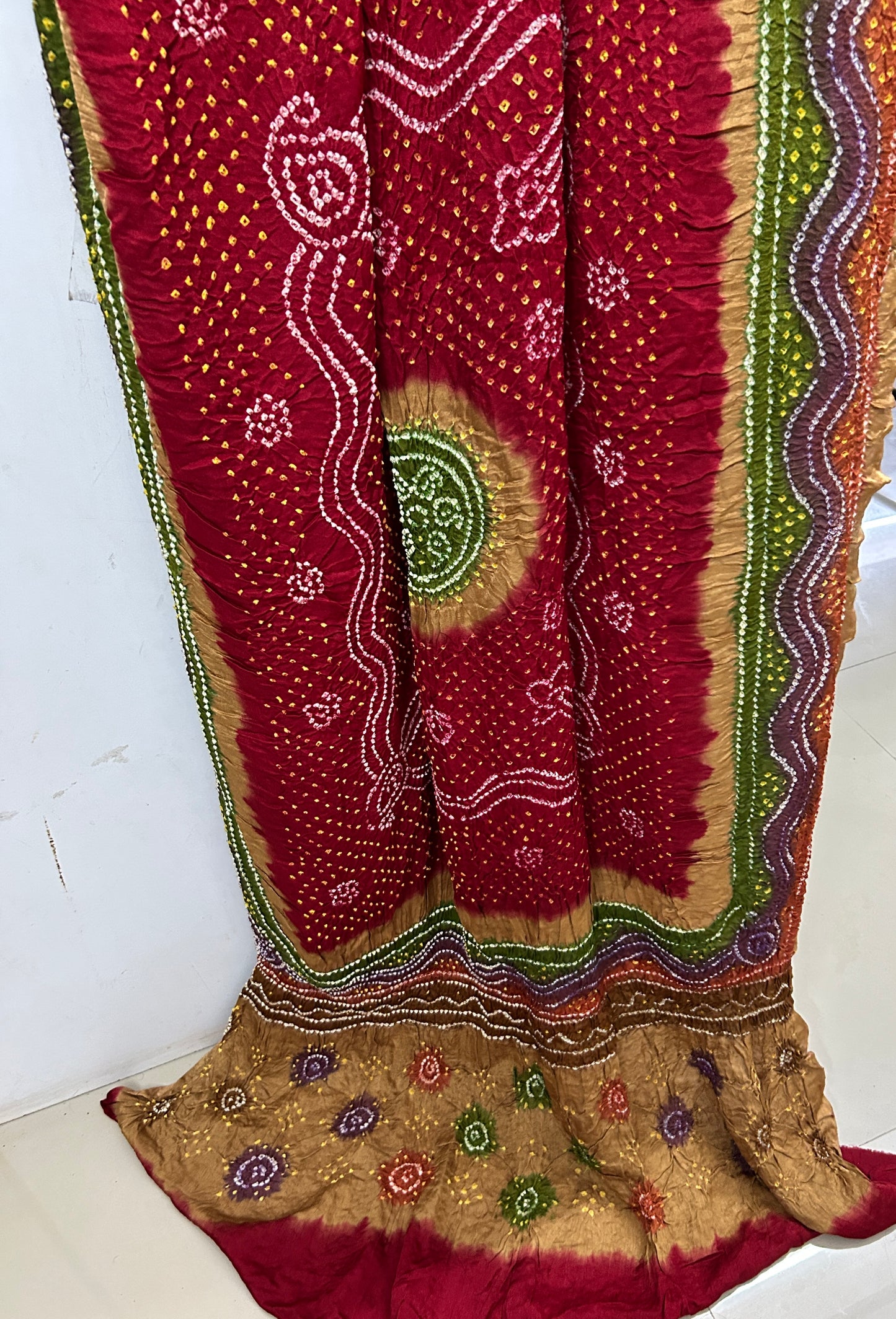 Gajji Silk Red Chandrokhi Bandhej Dupatta