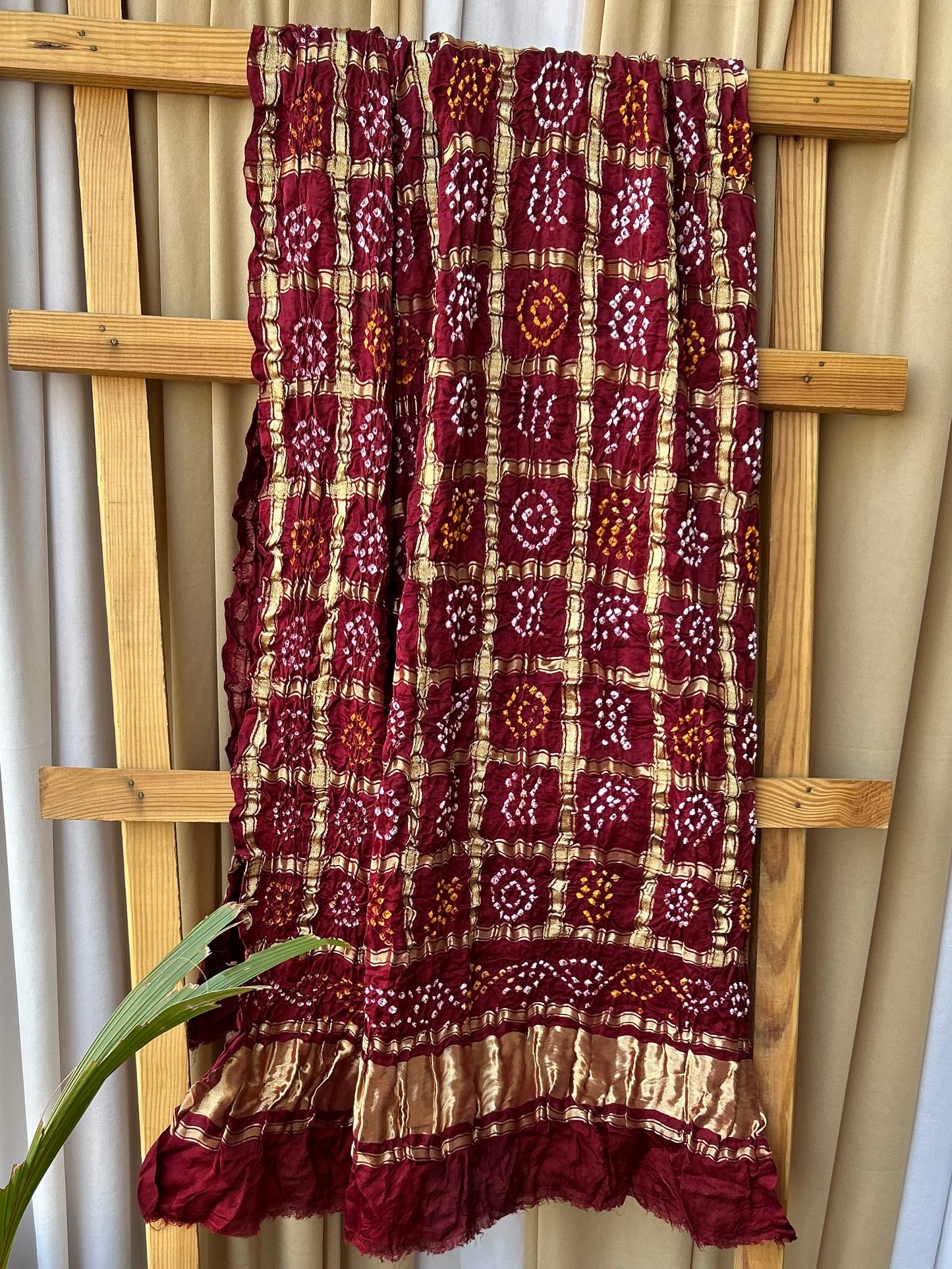 Brown Bandhej Garchola Pure Gajji Silk Dupatta