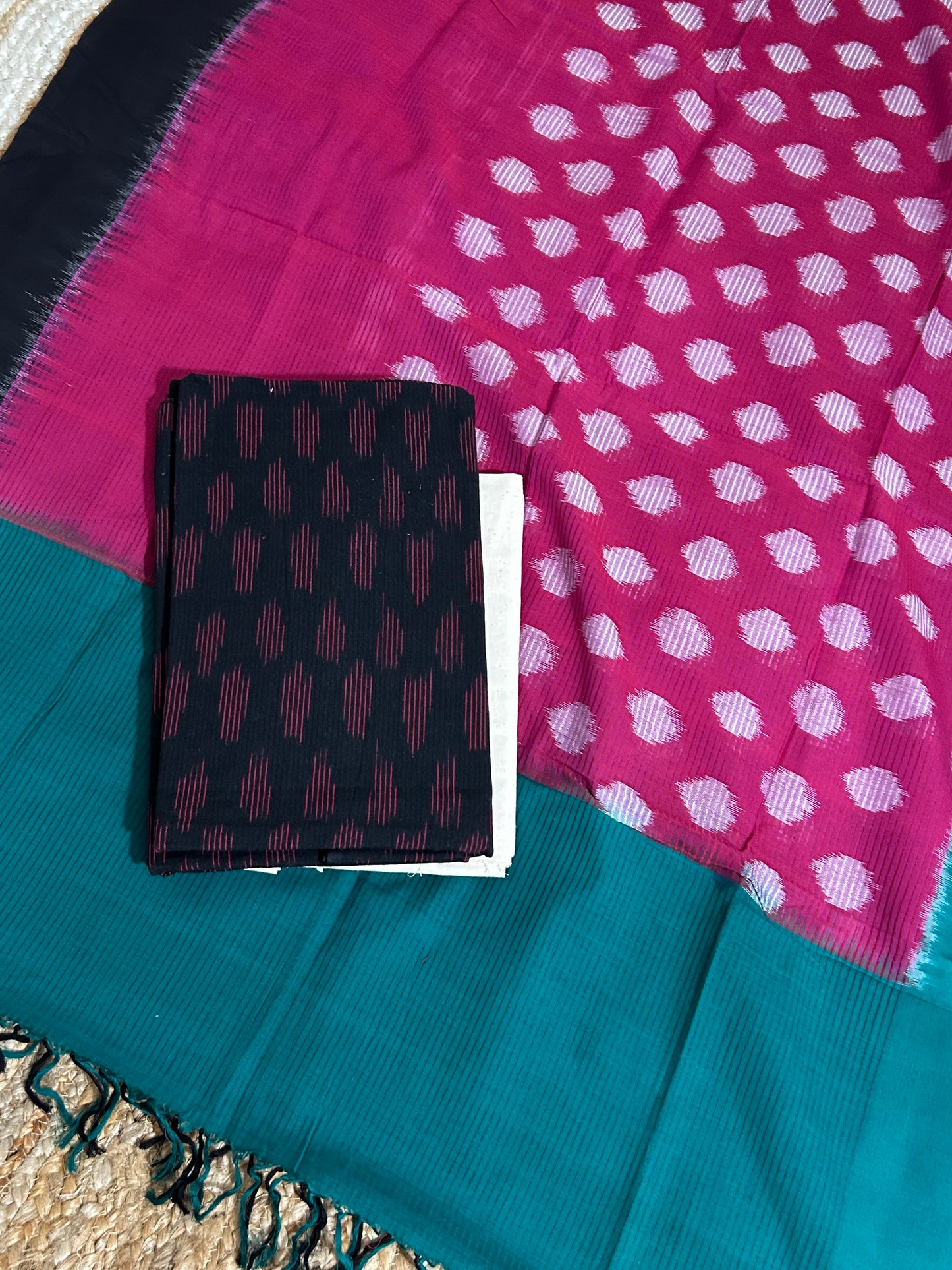 Black Ikat Cotton Dress Material