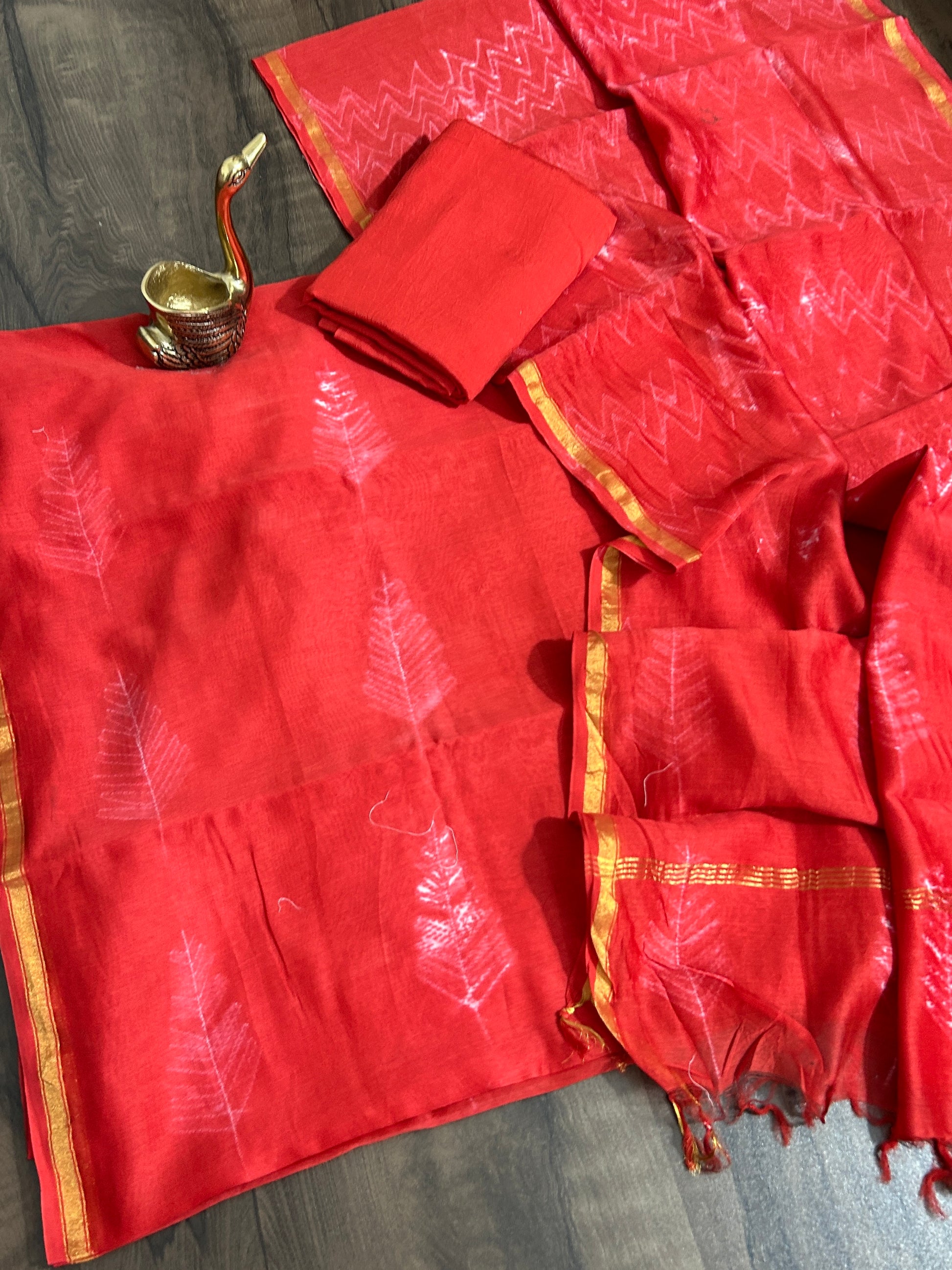 Needle Shibori Chanderi Silk Cotton Dress Material