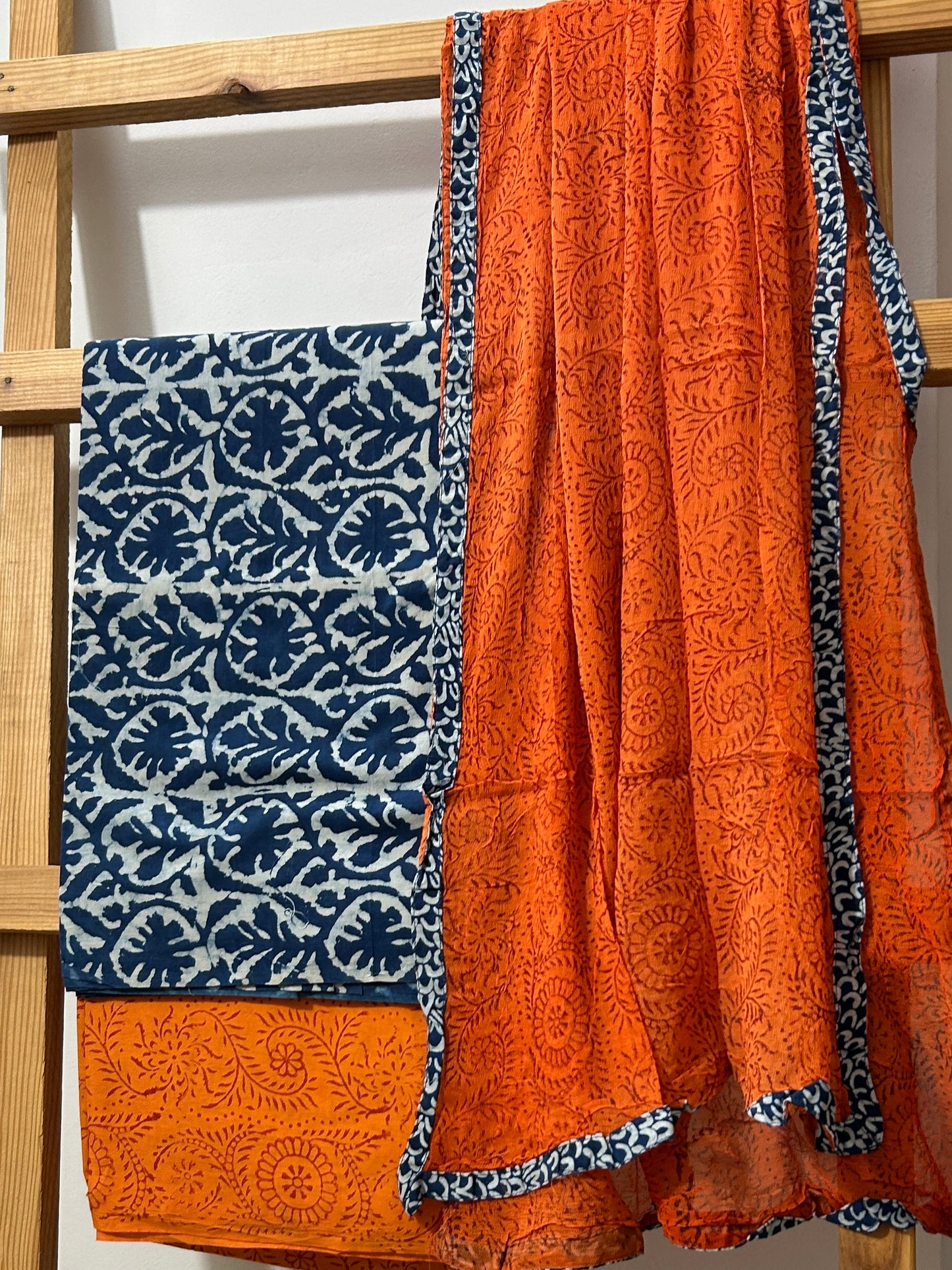 Hand BlockPrint Cotton Dress Material with Chiffon Dupatta