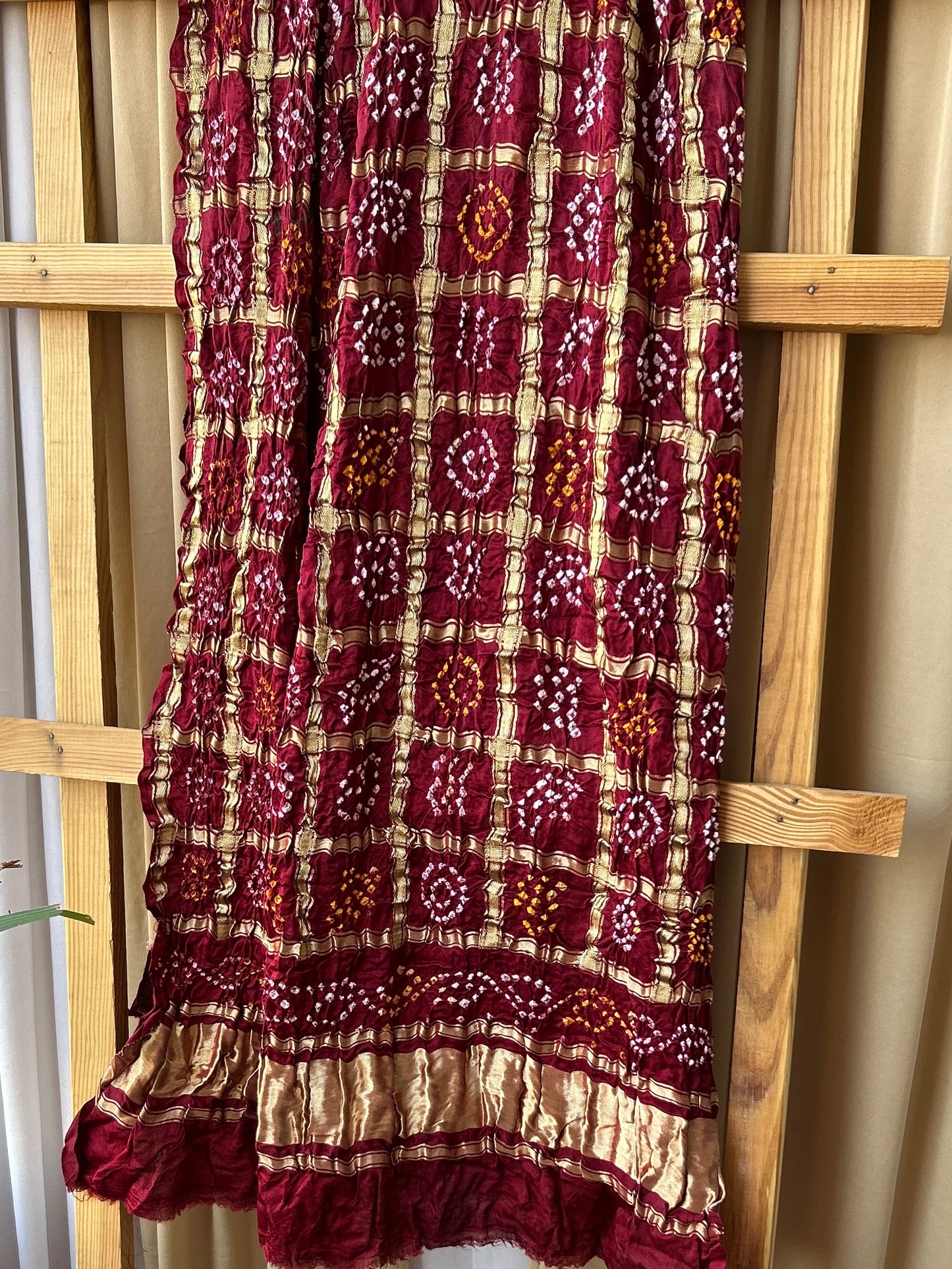 Brown Bandhej Garchola Pure Gajji Silk Dupatta