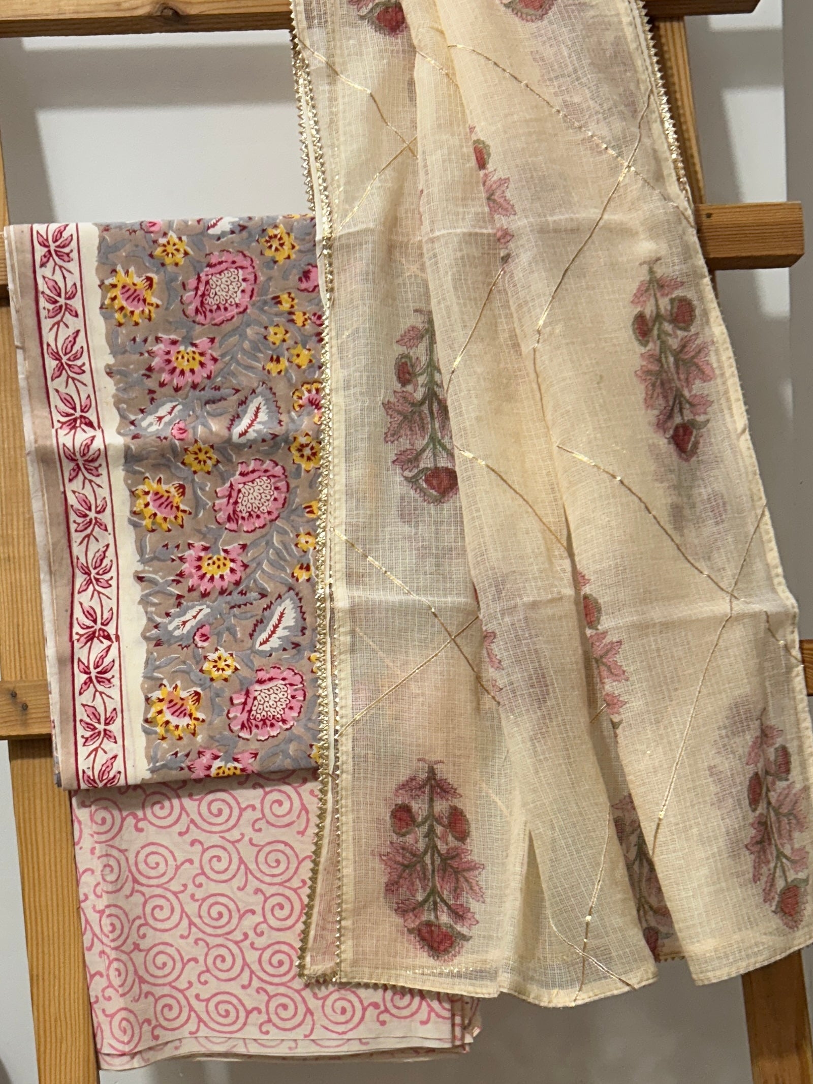 Hand Block Print Cotton Dress Material with Kota Doriya Dupatta