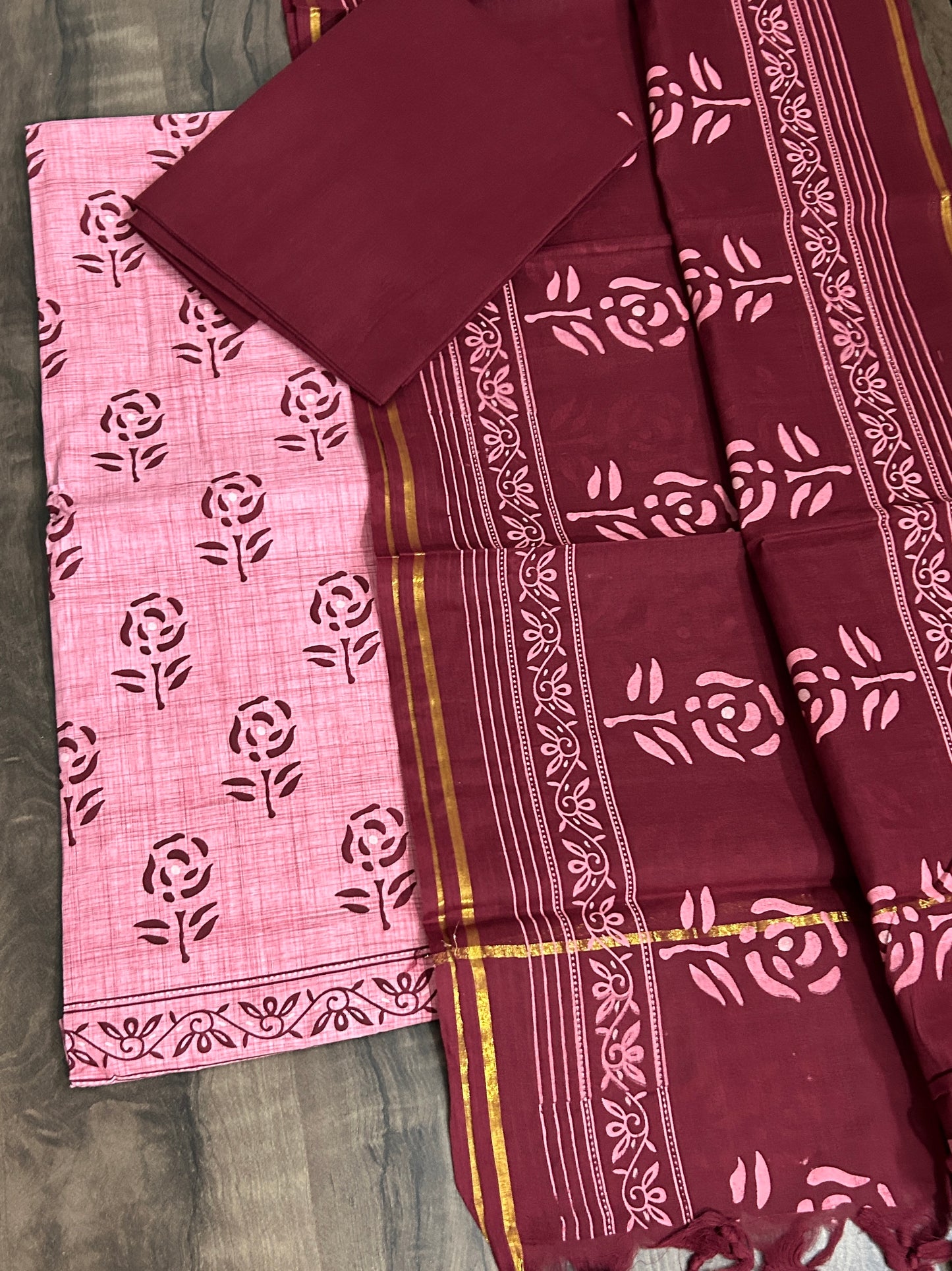 Mangalagiri Cotton Hand Block Printed Dress Material