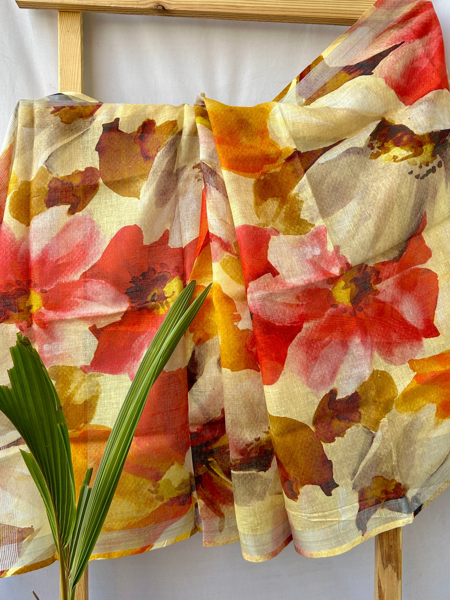 Pure Linen Digital Print Dupatta with Silver Border and Tassles *