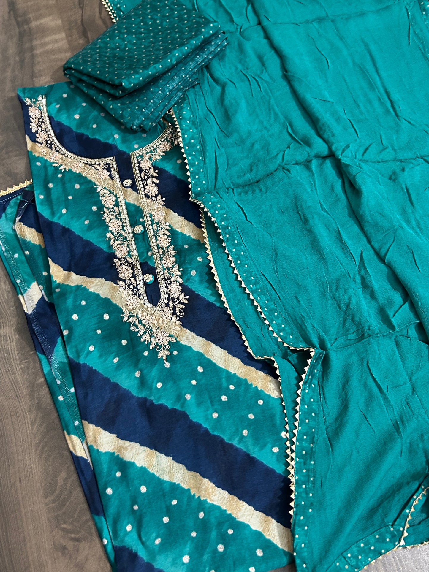 Modal Silk Embroidered Dress Material with Pure Chiffon Dupatta