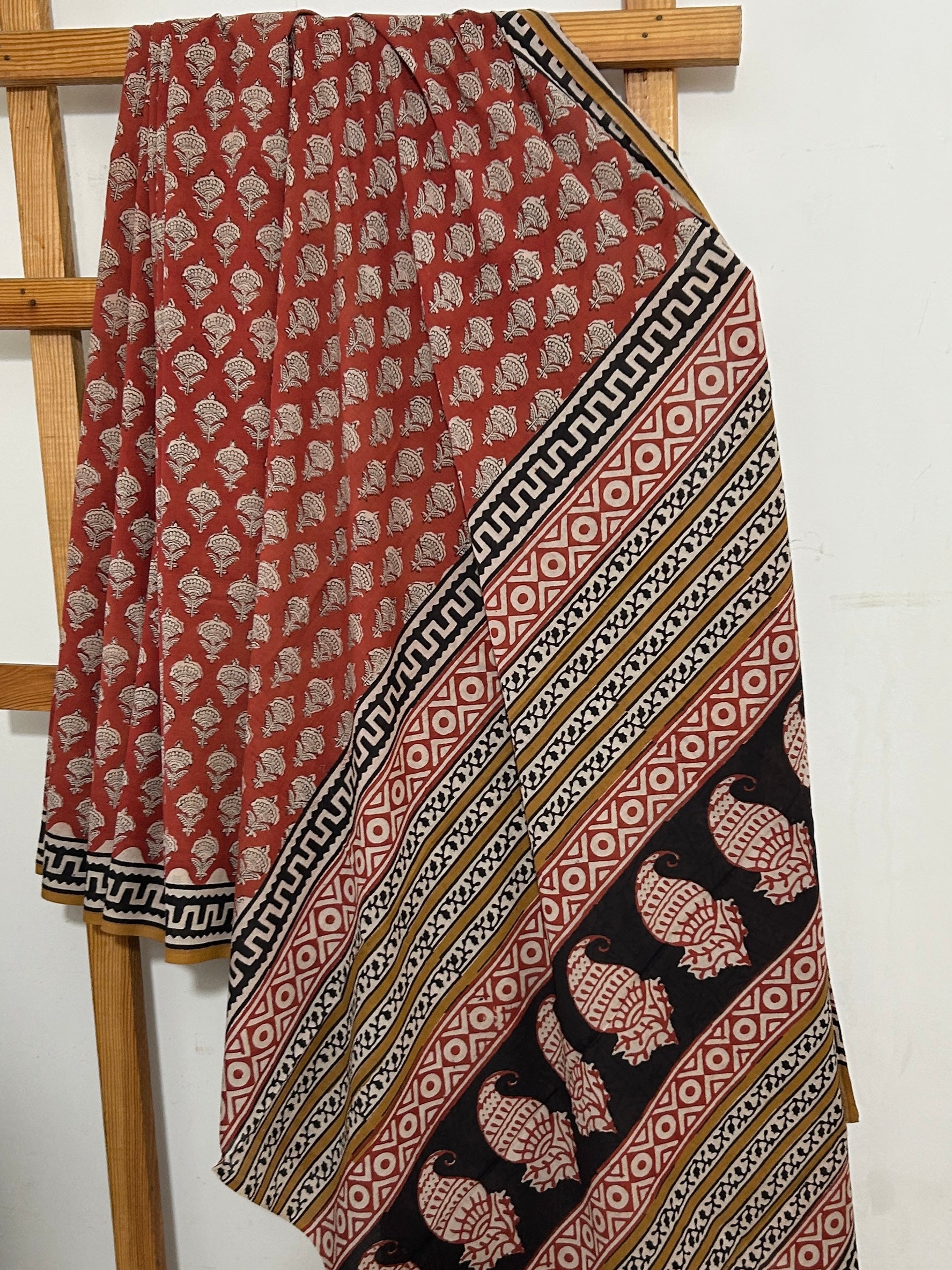 Hand BlockPrint Cotton Saree with Blouse