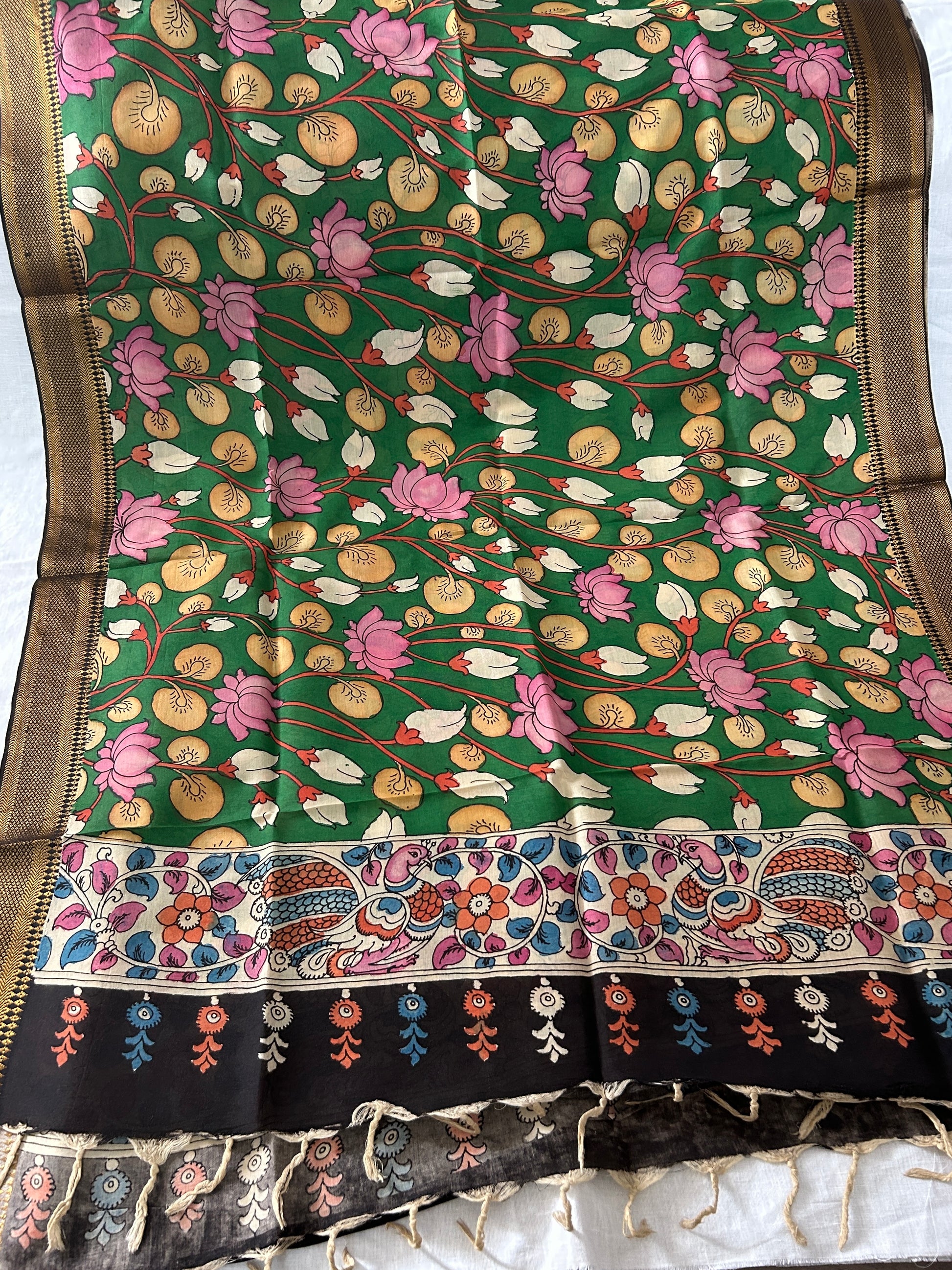 Kalamkari Hand Painted Silk Dupatta