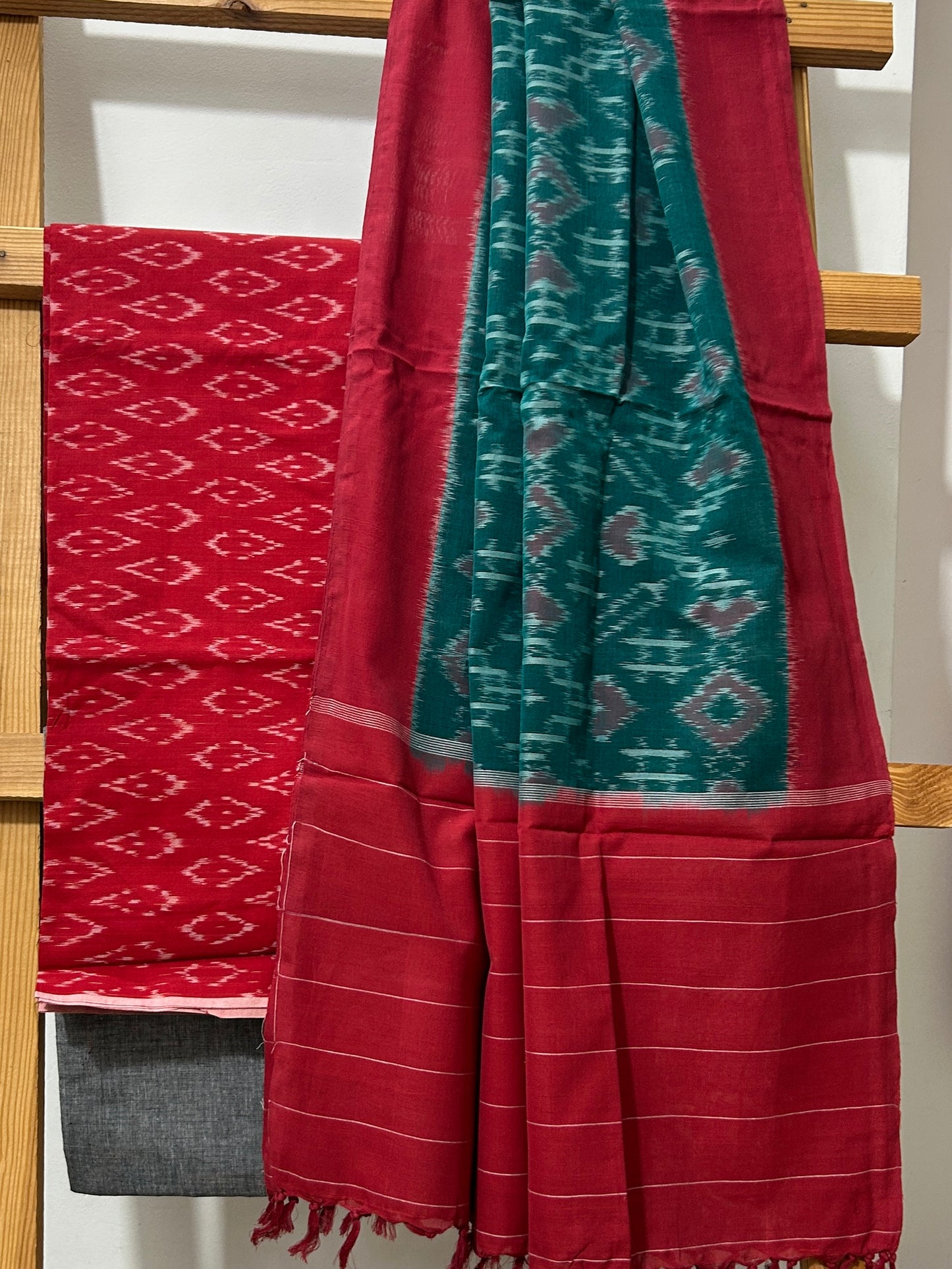 Double Ikat Mercerised Cotton Dress Material with Patola Pattern Dupatta