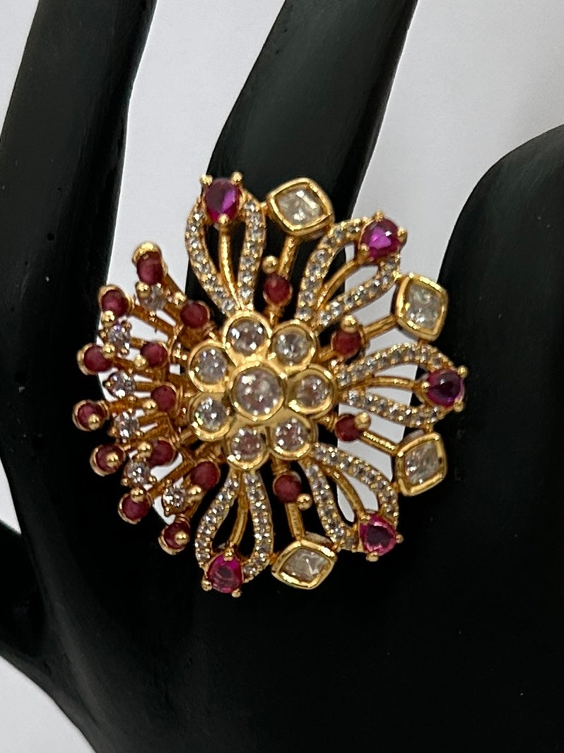Adjustable Cocktail Kundan Finger Ring