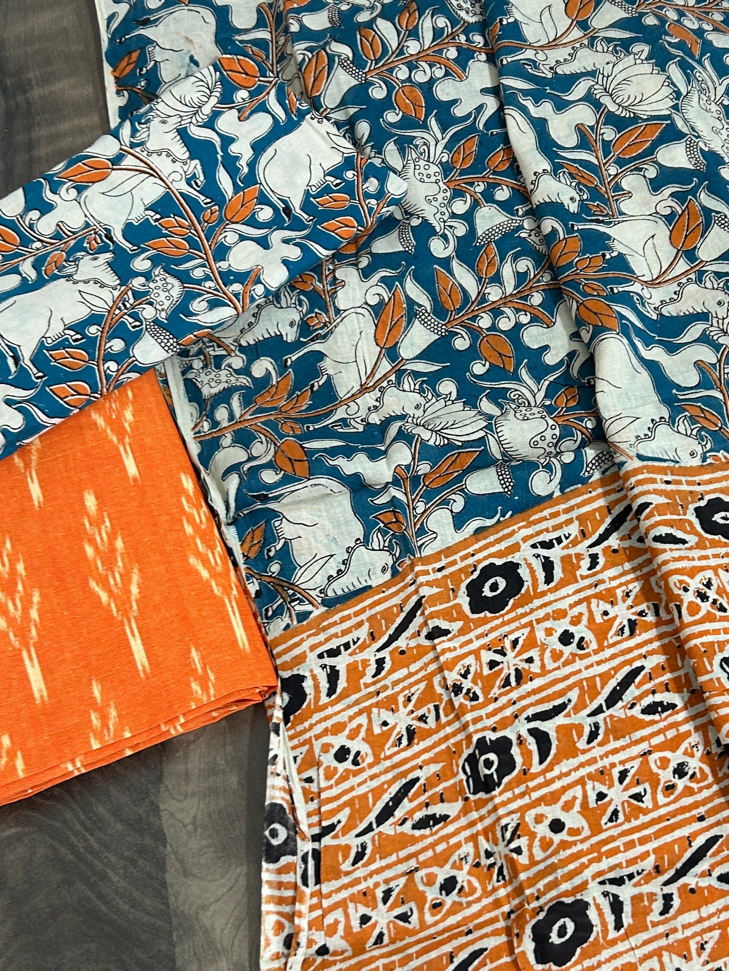 Ikat Kalamkari Cotton Dress Material