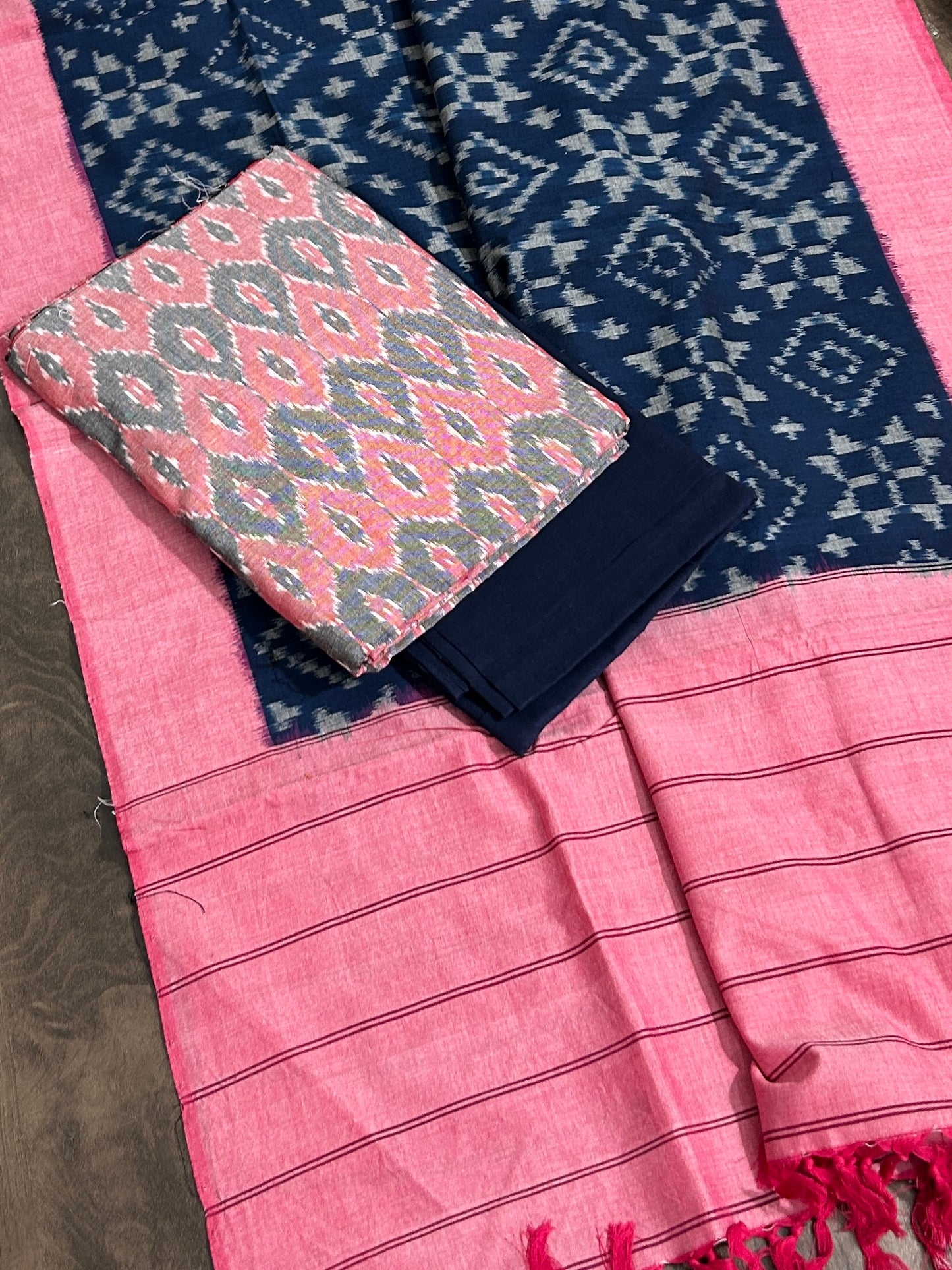 Telia Rumal Double Ikat Mercerized Cotton Dress Material