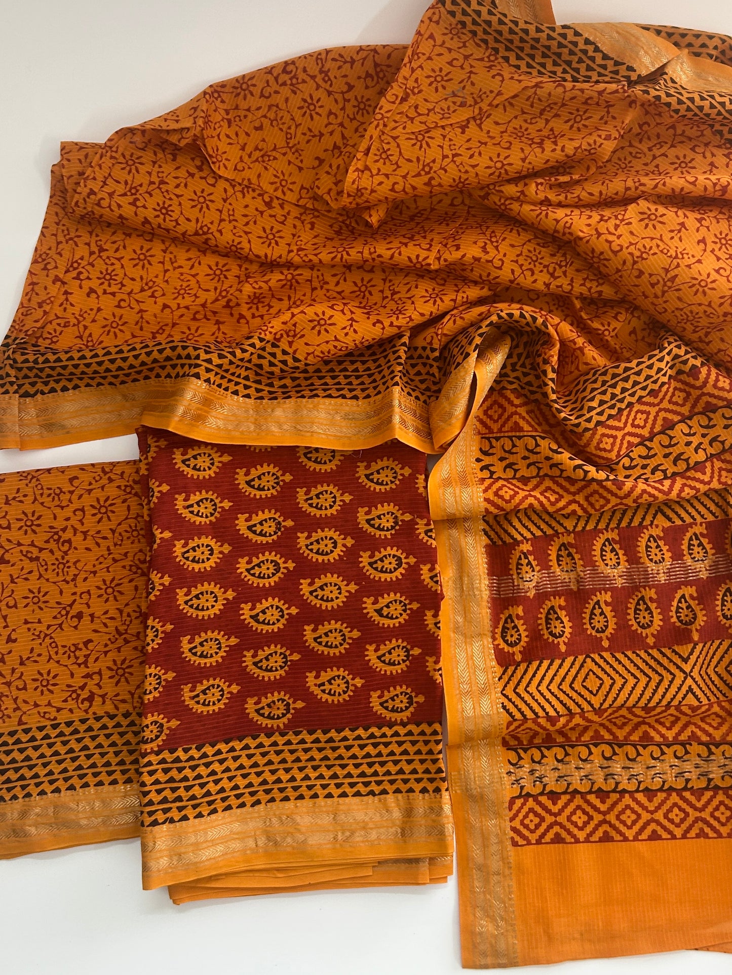Bagh Print Maheshwari Silk Cotton Dress Material