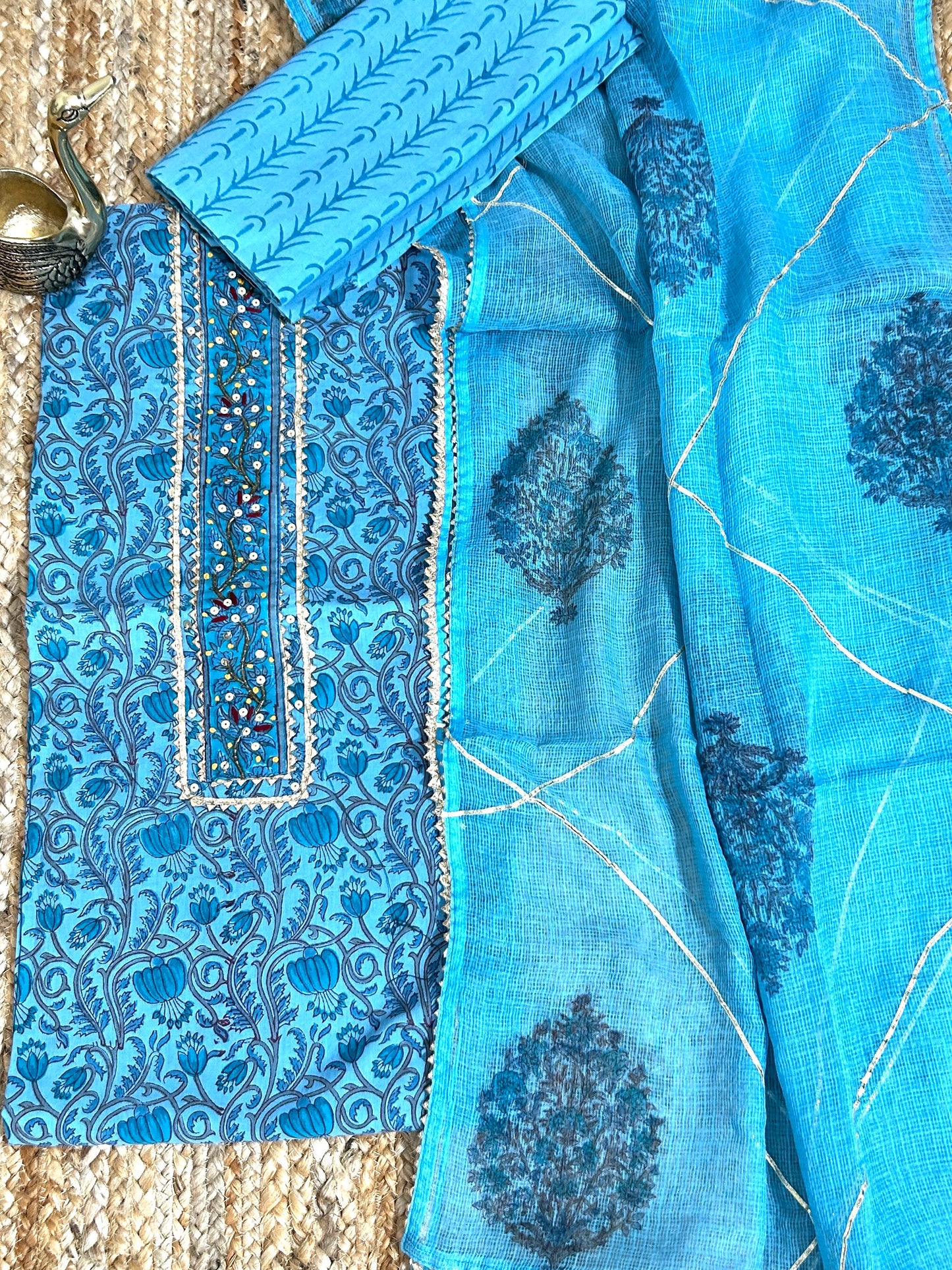 Hand BlockPrint Cotton Dress Material with Kota Doriya Dupatta *
