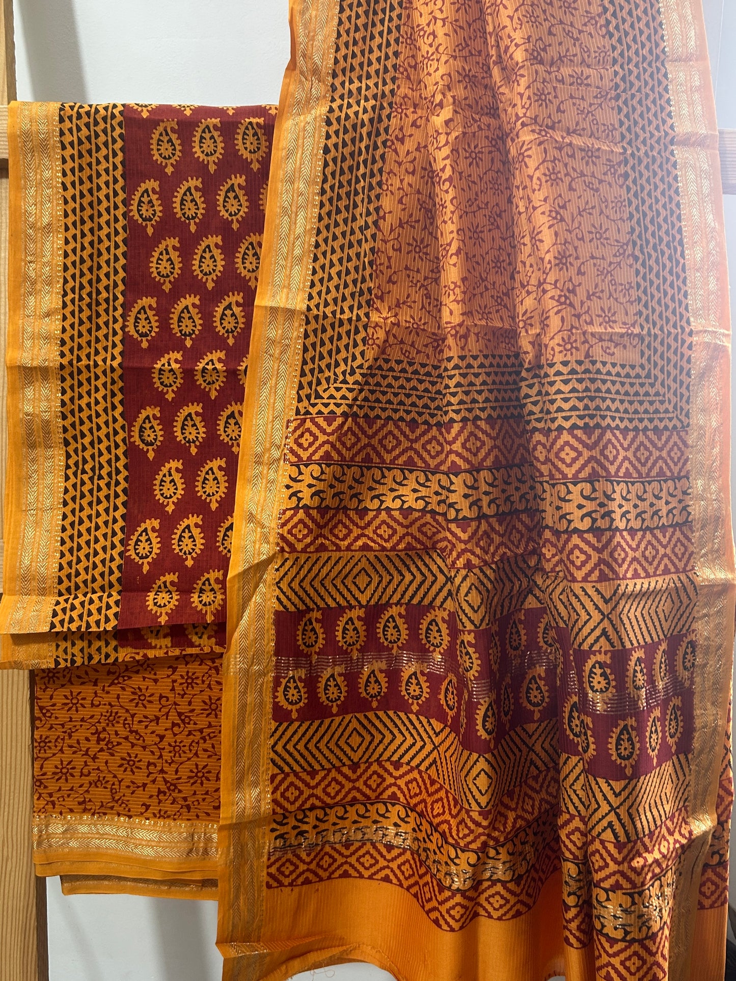 Bagh Print Maheshwari Silk Cotton Dress Material