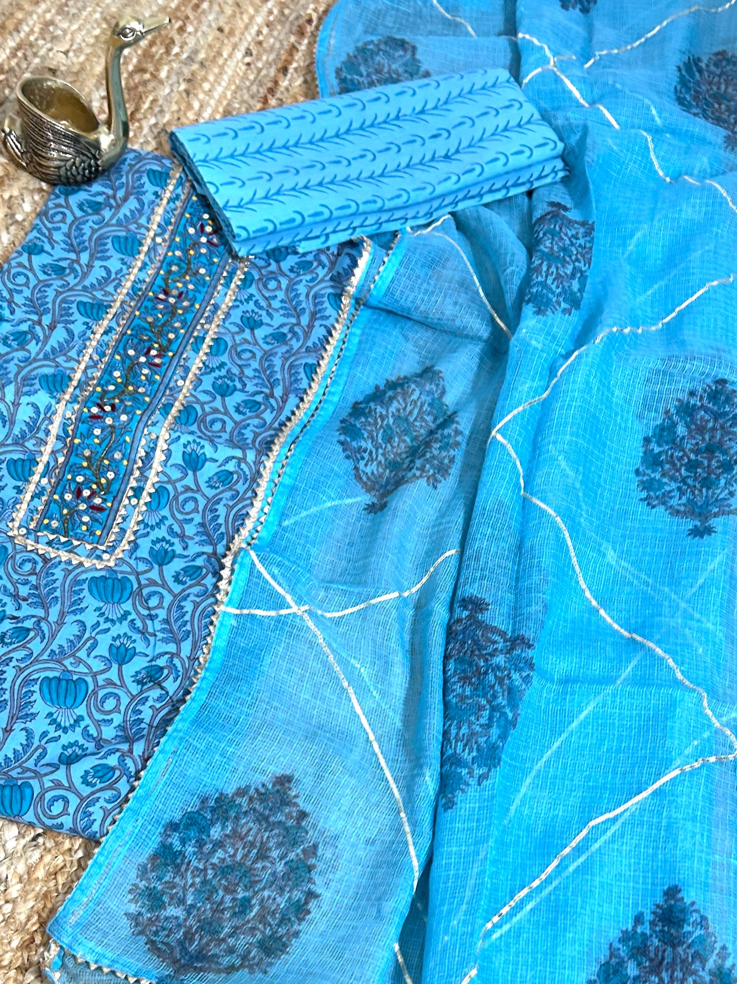 Hand BlockPrint Cotton Dress Material with Kota Doriya Dupatta *