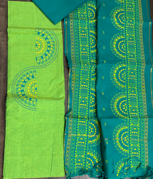 Mangalagiri Cotton Hand block Printed Dress Material