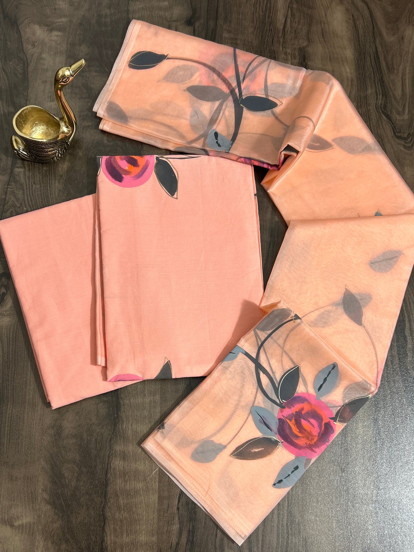 Hand Painted Cotton Dress Material with Organza Dupatta