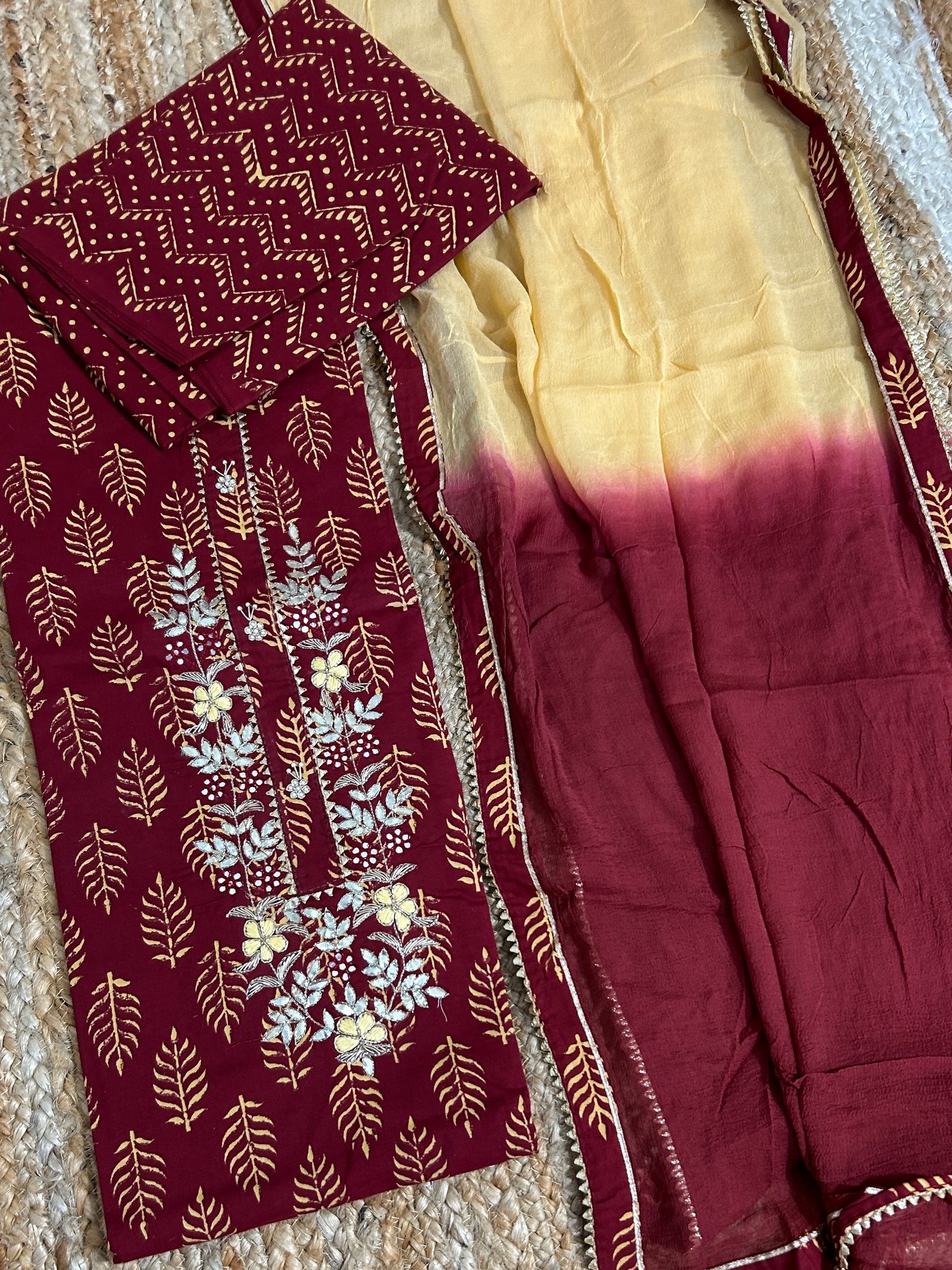 Cotton Dress Material with Chiffon Dupatta
