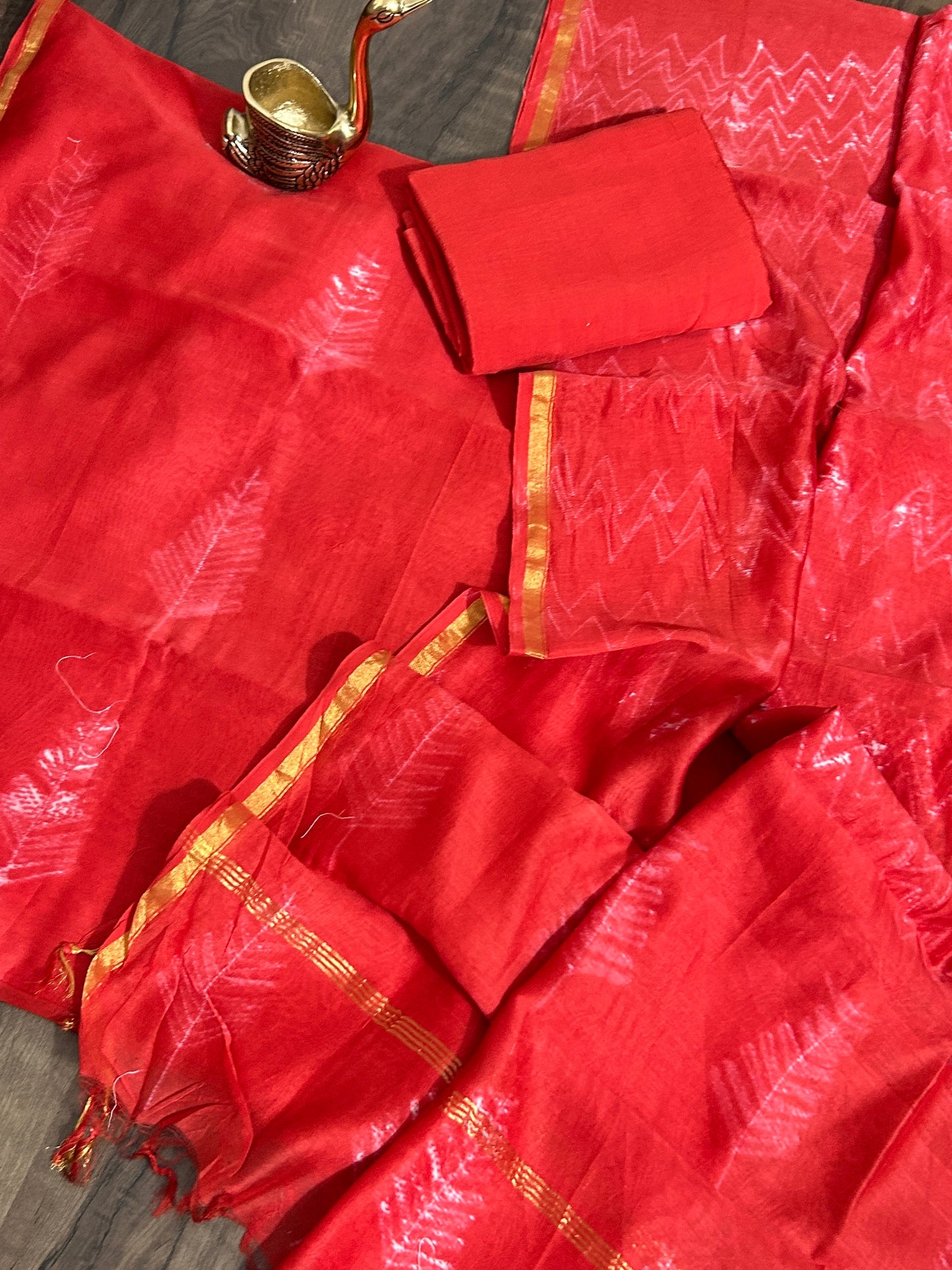 Needle Shibori Chanderi Silk Cotton Dress Material