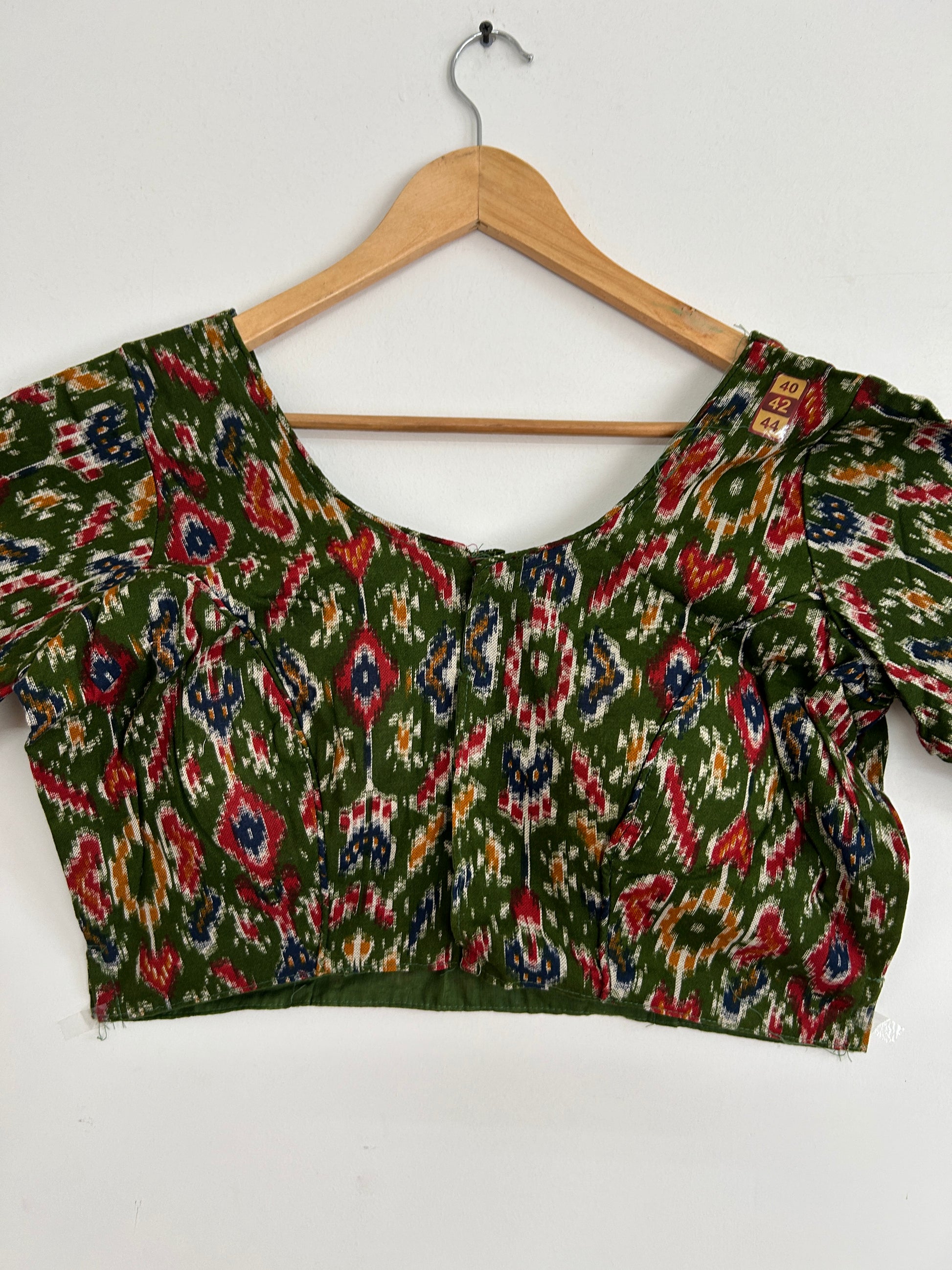 Green Patola Cotton Stitched Blouse