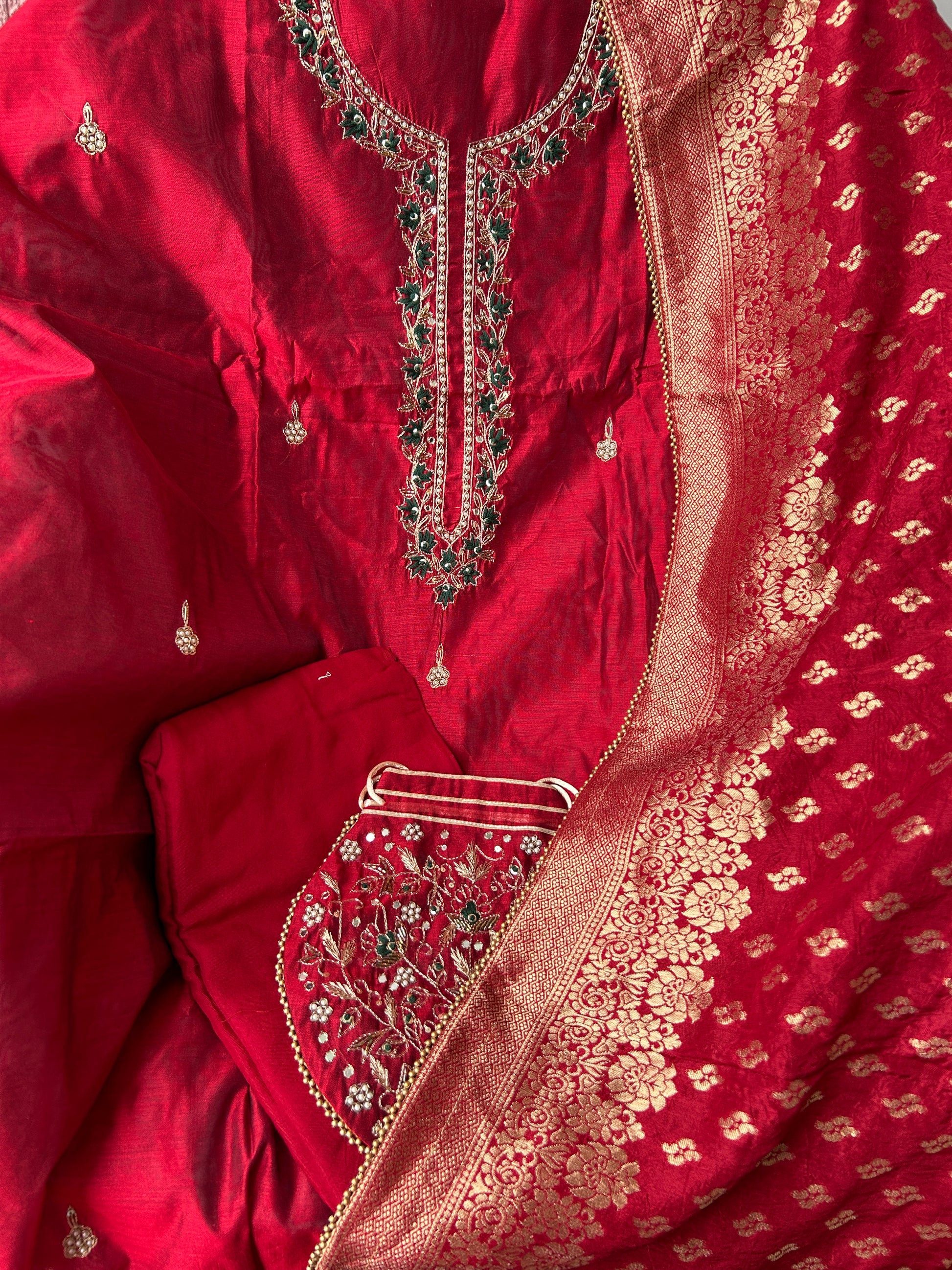 Banarasi Dress Material with Matching Potli