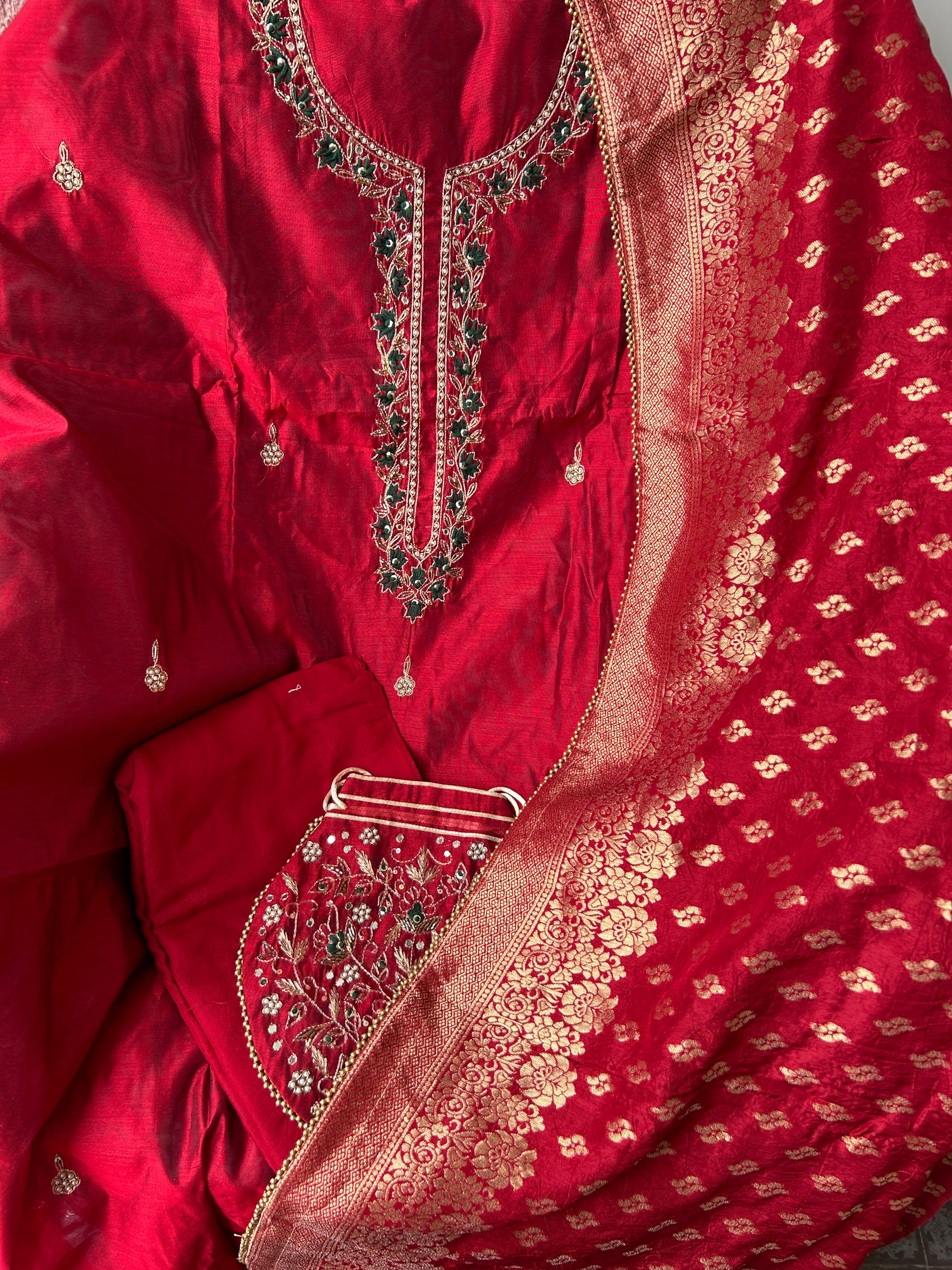 Banarasi Dress Material with Matching Potli