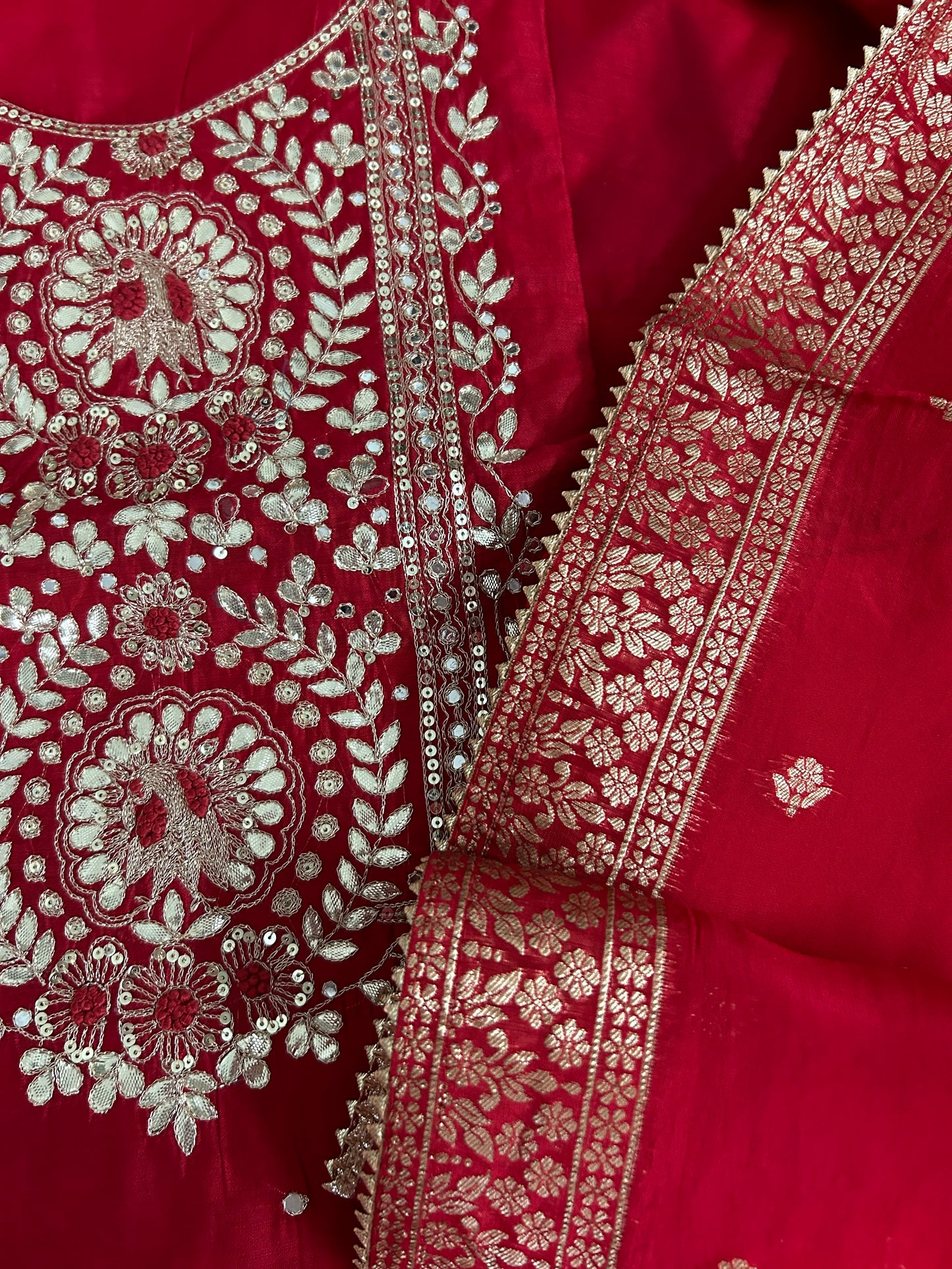 Red Party Wear Handwork Dress Material