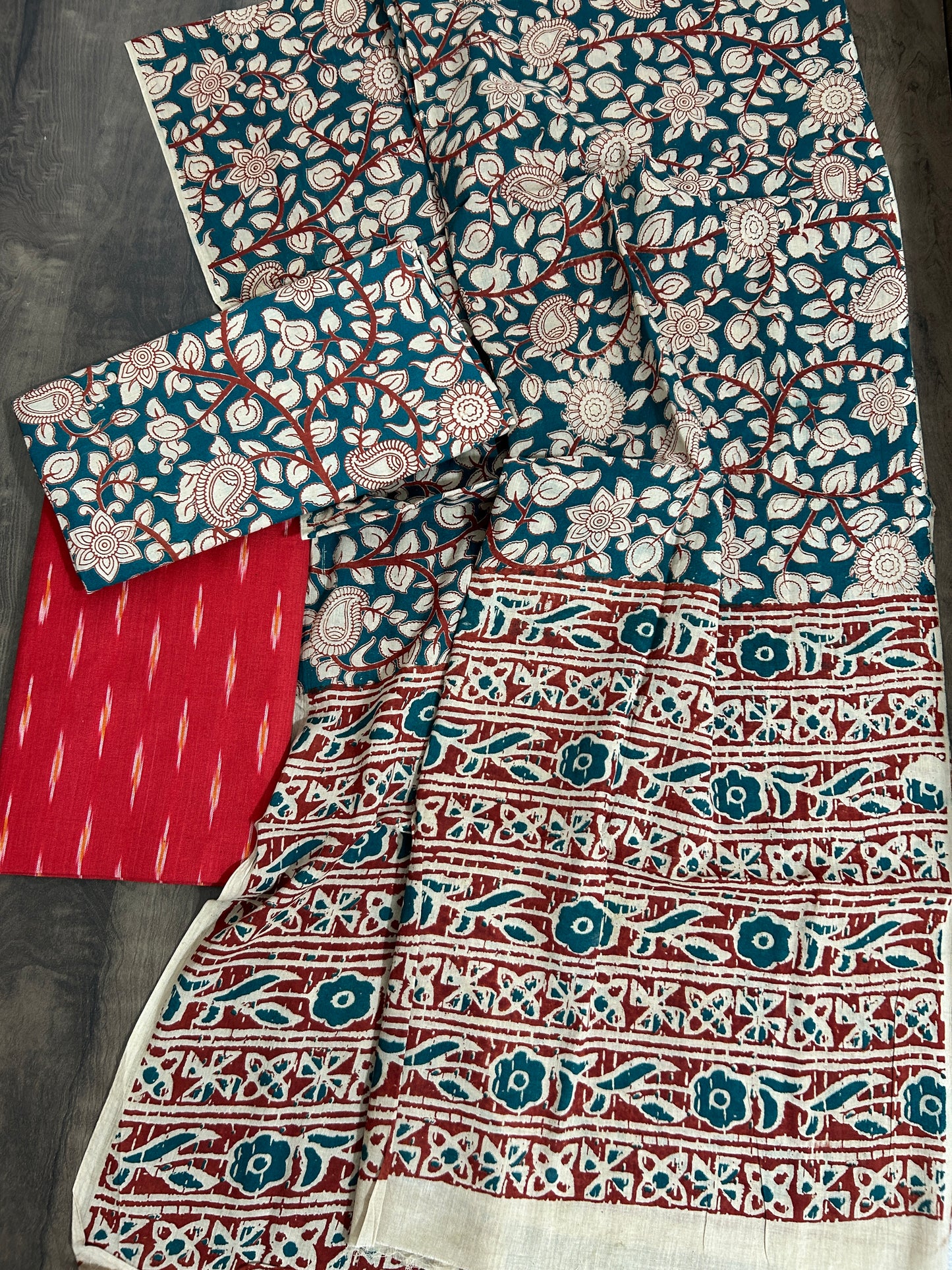 Ikat Kalamkari Cotton Dress Material