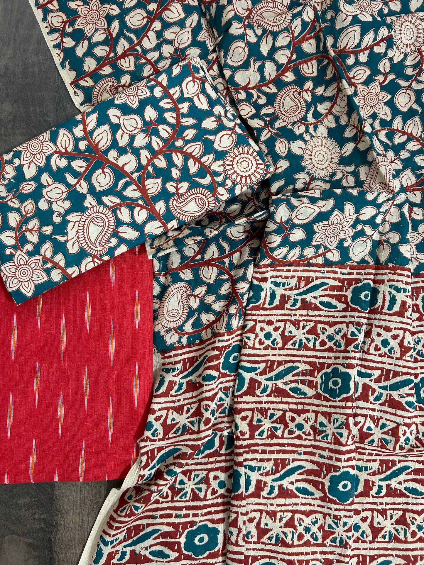 Ikat Kalamkari Cotton Dress Material