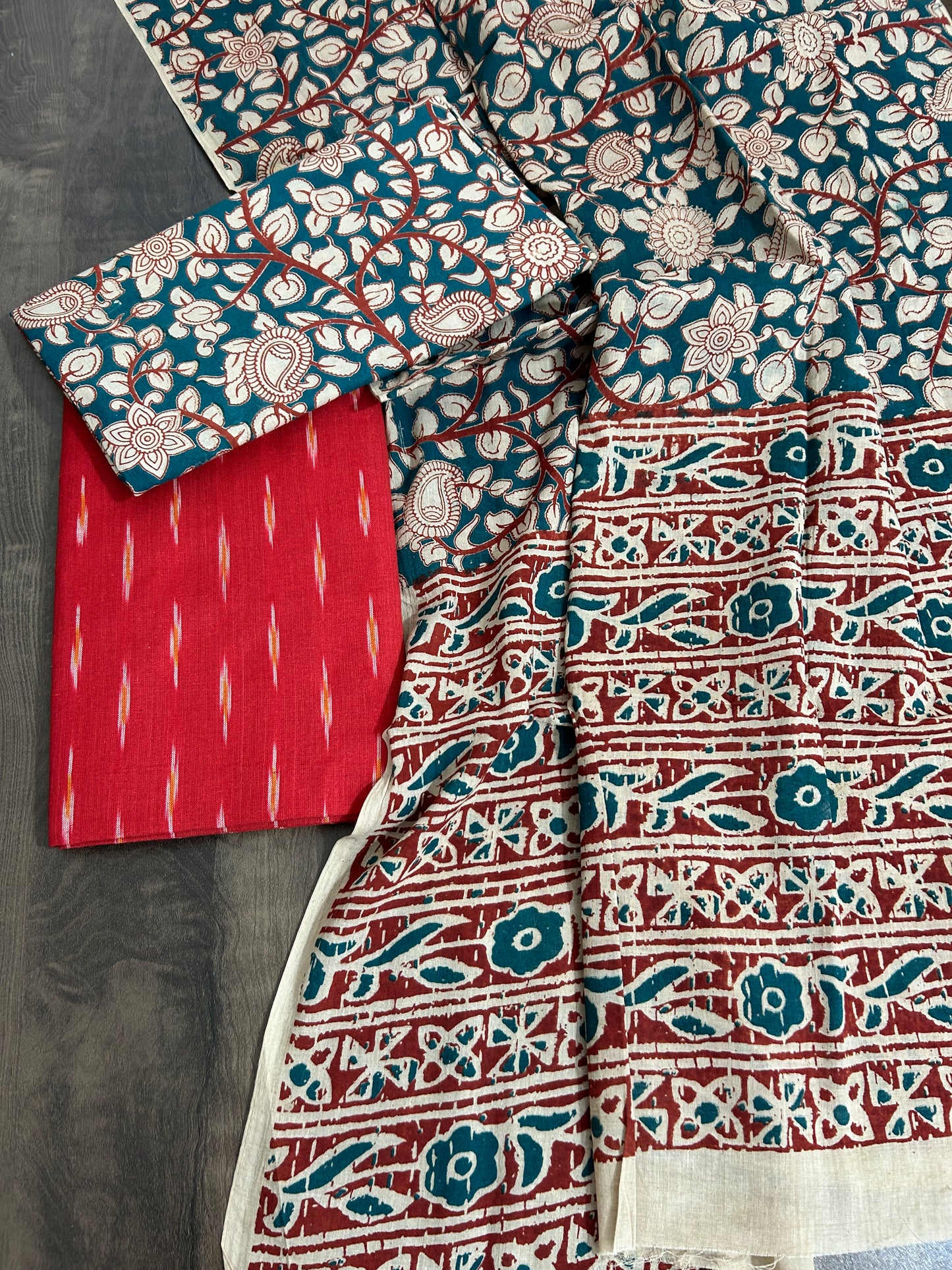 Ikat Kalamkari Cotton Dress Material