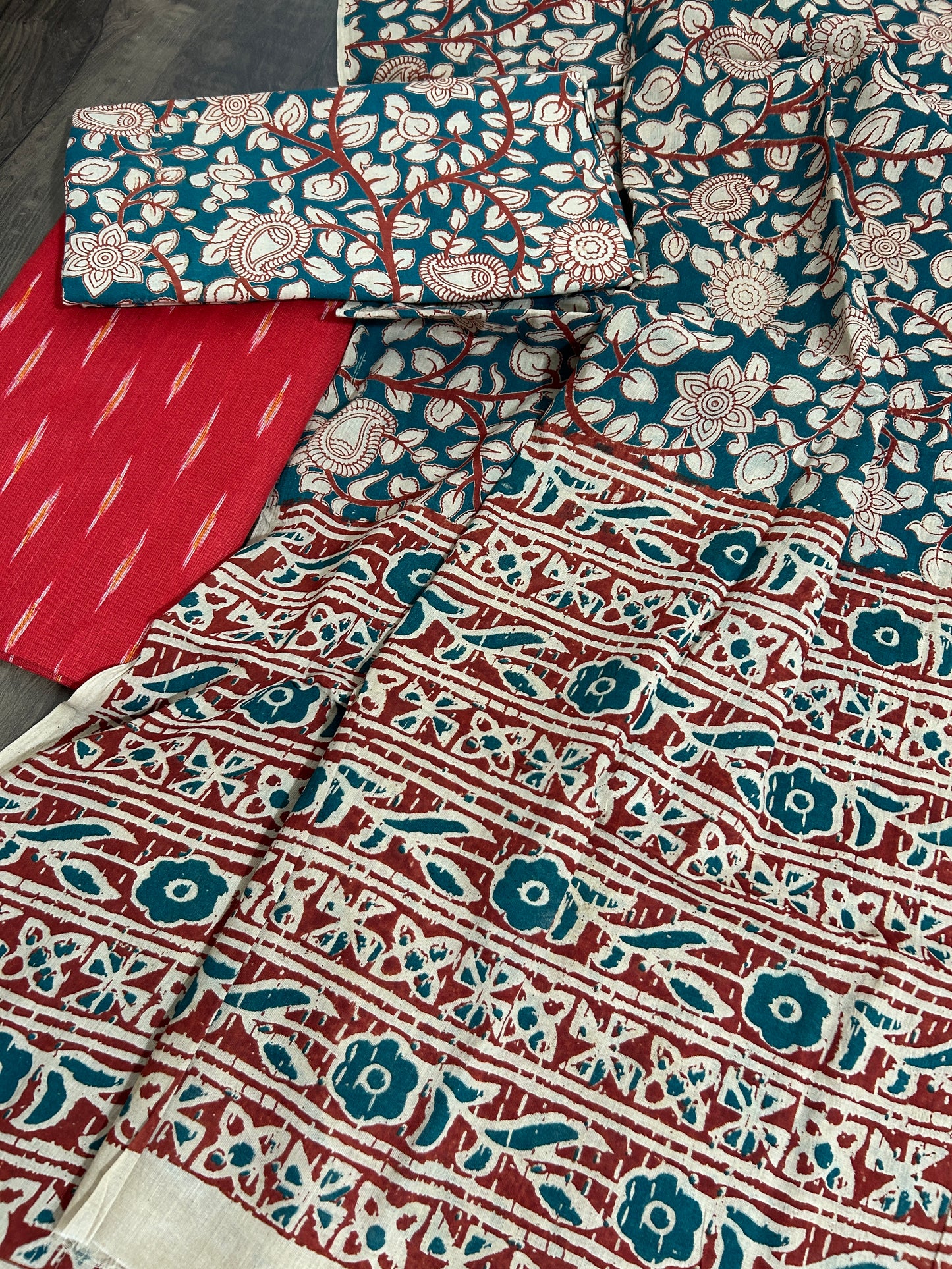 Ikat Kalamkari Cotton Dress Material