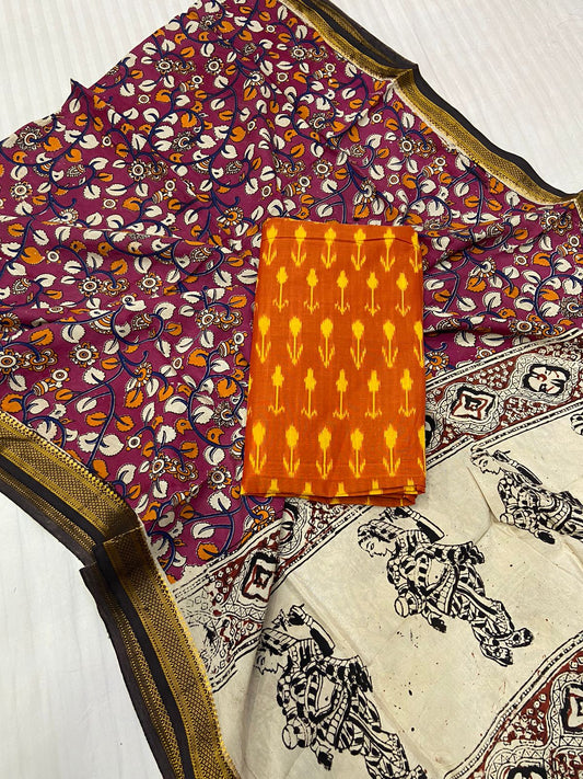 Kalamkari Silk Dupatta and Ikat Top
