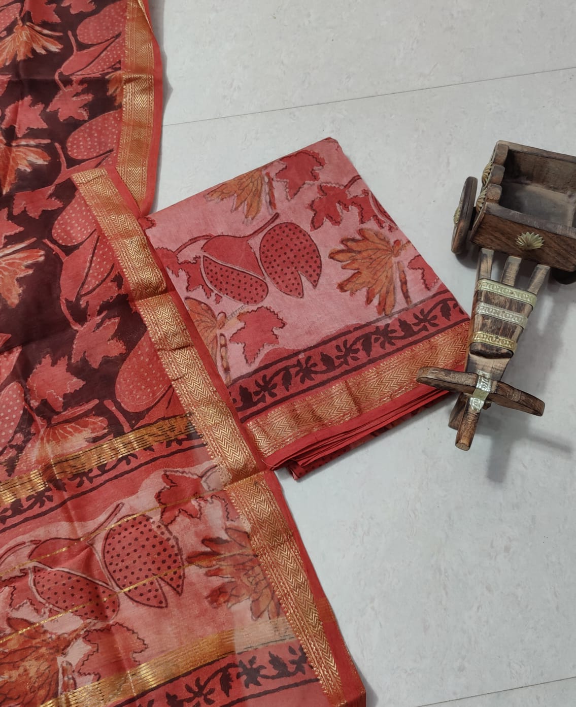 Ajrakh BlockPrint Maheshwari Silk Cotton Top Dupatta Set