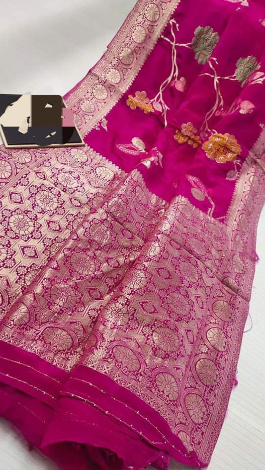 Magenta Banarasi Semi Georgette Silk Saree