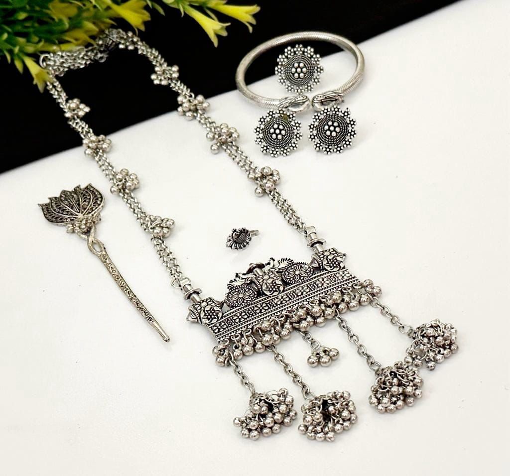 Beautiful Chain Pendant Combo with Matching Studs, Ring, Nosepin, Kada and Hair Stick