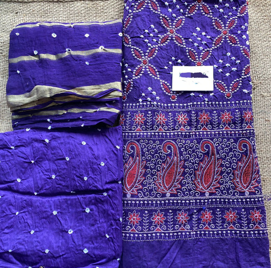 Embroidered Cotton Bandhej Dress Material