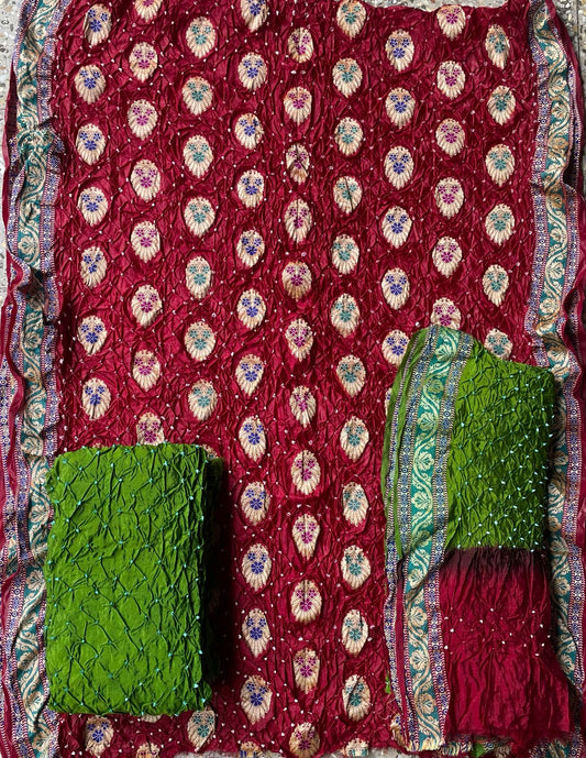 Gadwal Silk Bandhej Dress Material