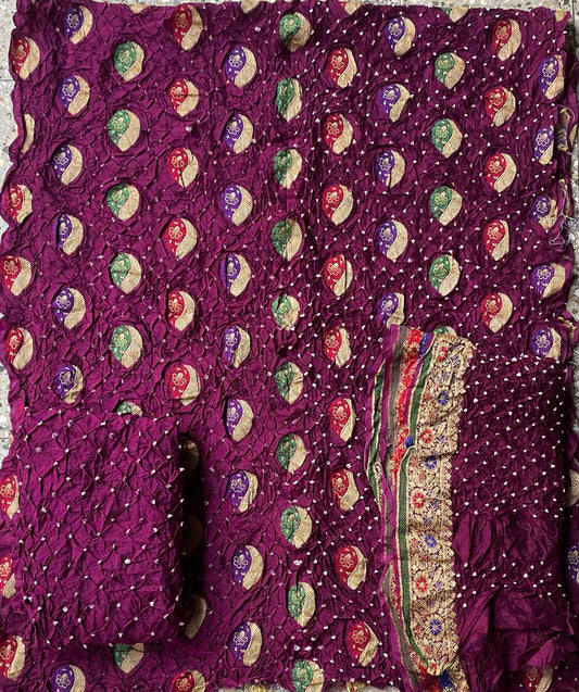 Gadwal Silk Bandhej Dress Material