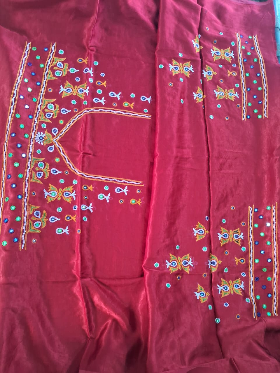 Kutchh Hand Work Mashroo Silk Blouse Piece