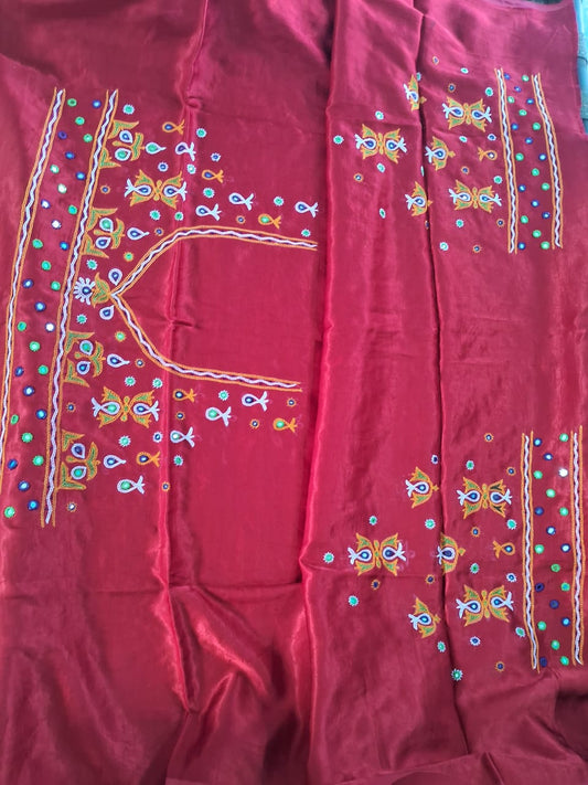 Kutchh Hand Work Mashroo Silk Blouse Piece