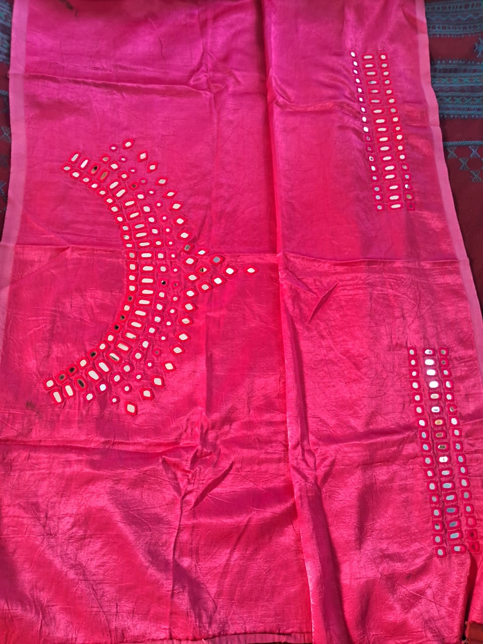Kutchh Mirror Work Mashroo Silk Blouse Piece