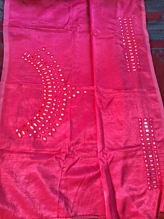 Kutchh Mirror Work Mashroo Silk Blouse Piece