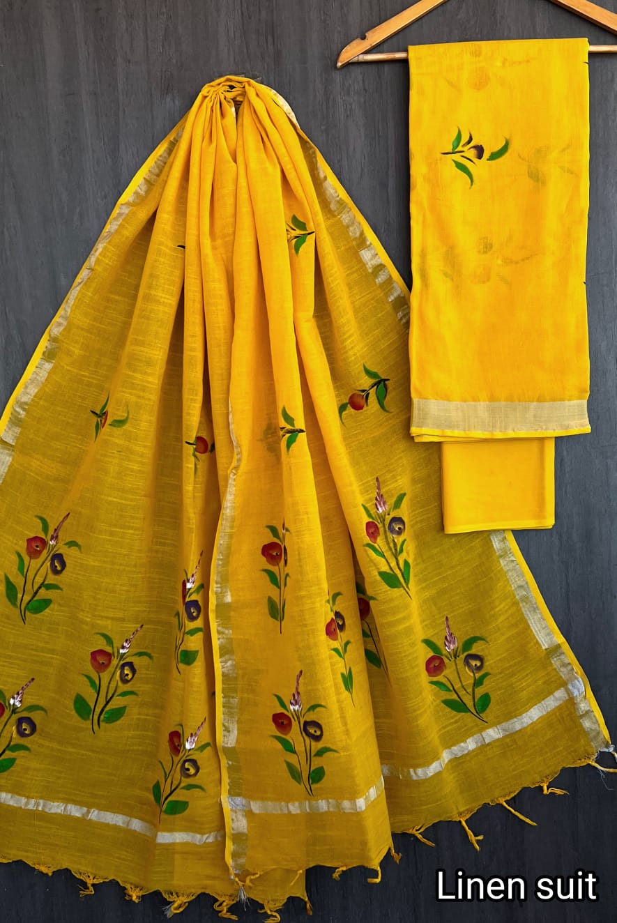 Hand Painted Linen Cotton Dress Material RKG SHOPPING Hand Painted Linen Cotton Dress Material RKG SHOPPING