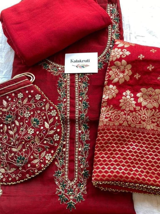 Banarasi Dress Material with Matching Potli