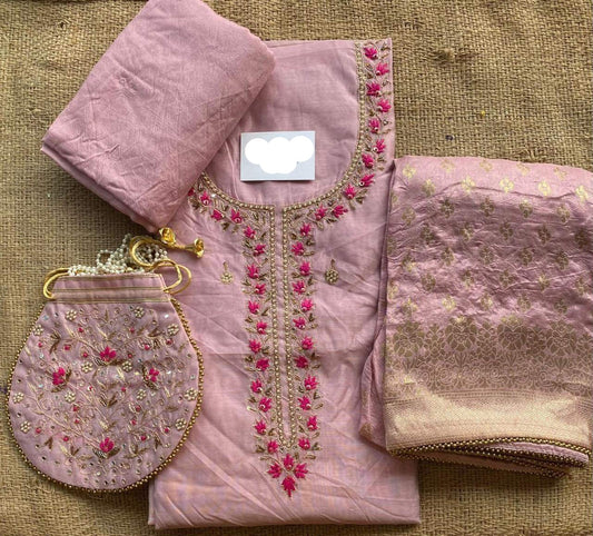 Banarasi Dress Material with matching Potli