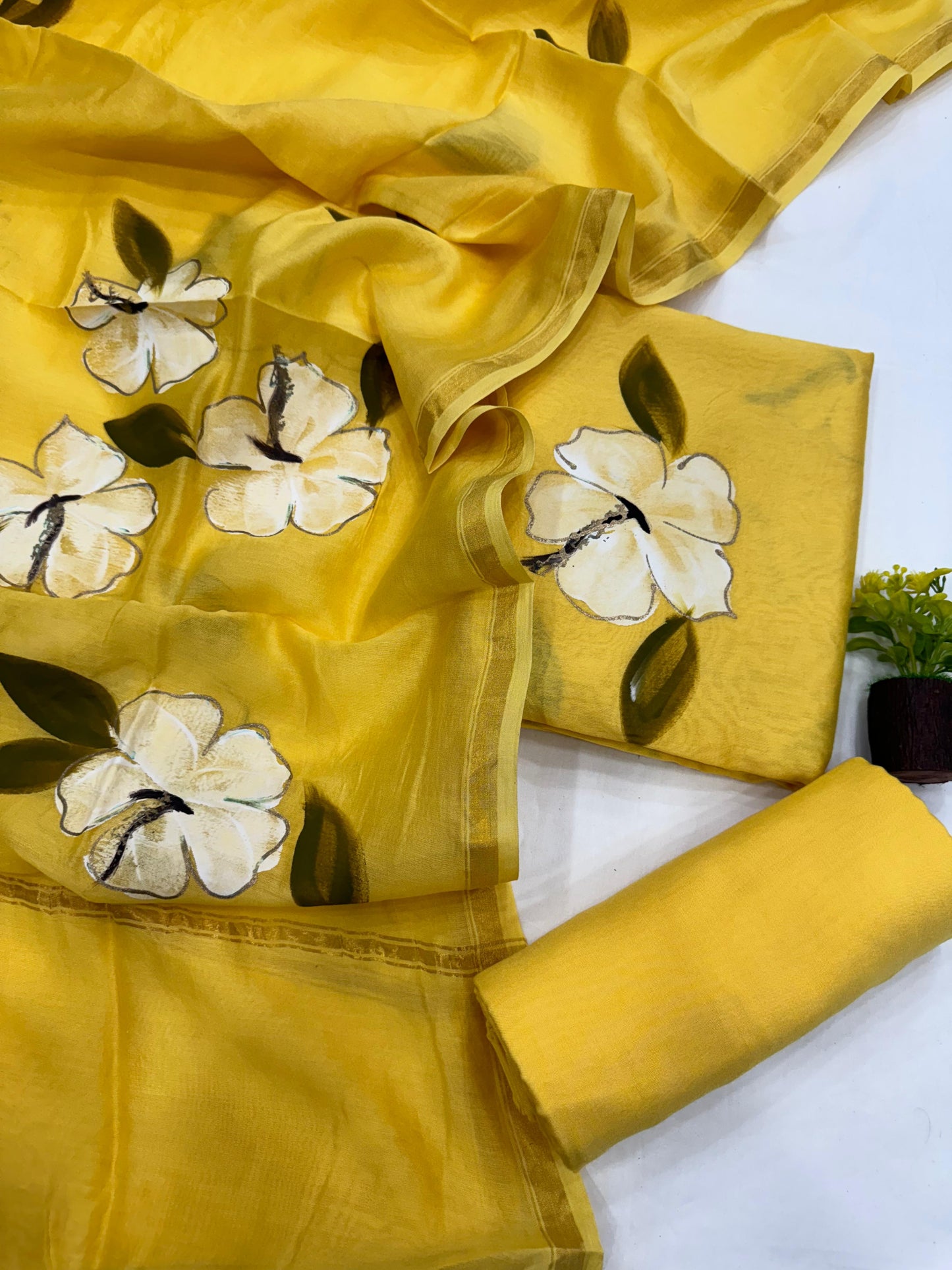 Hand painted  Chanderi Silk Cotton  Dress Material