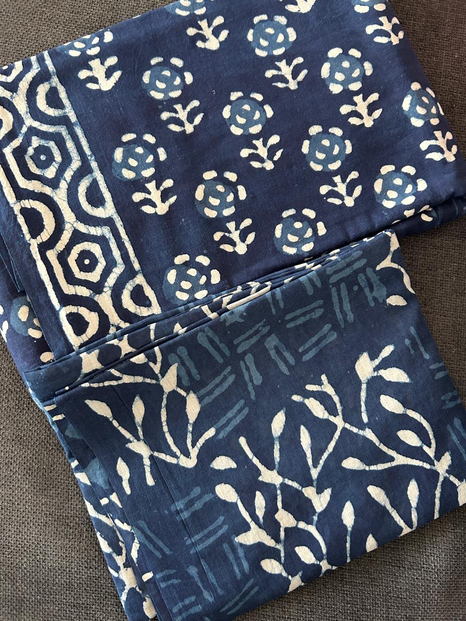 Indigo Hand Block Print Cotton Dress Material