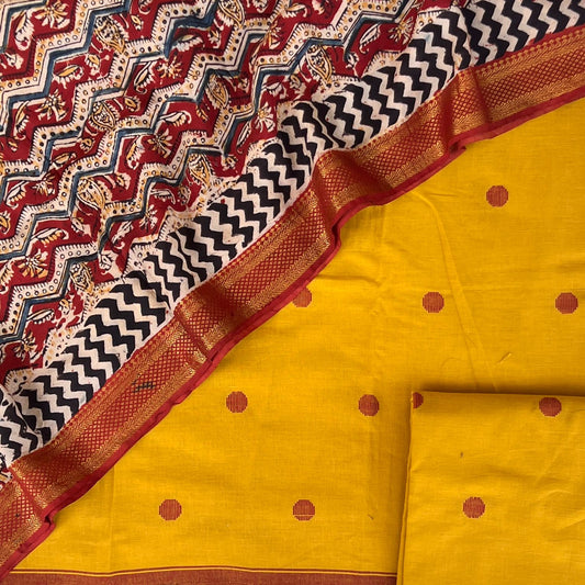Handloom Cotton Dress Material with Kalamkari Silk Dupatta